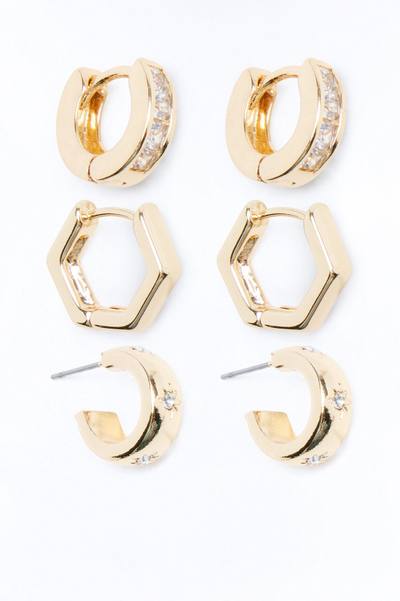 Star Noir 3 Pair Multi Earring Set - Gold