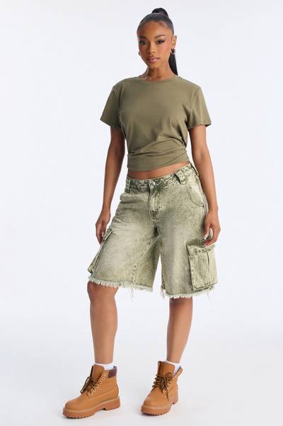 Austin Mid Rise Cargo Denim Jorts - Olive