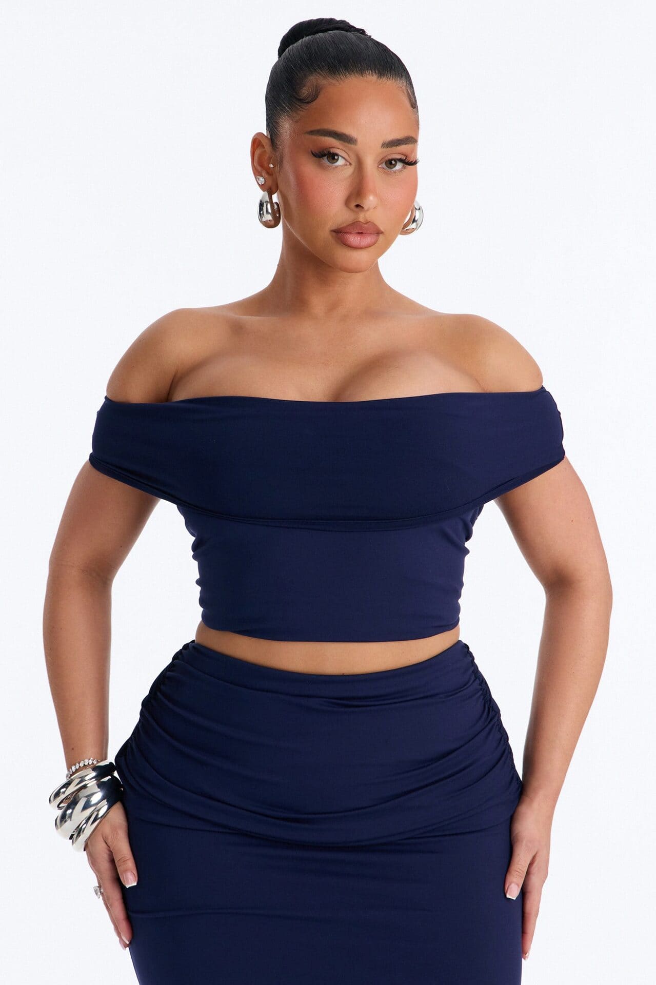 Bianca Matte Form Double Lined Maxi Skirt Set - Navy alternate