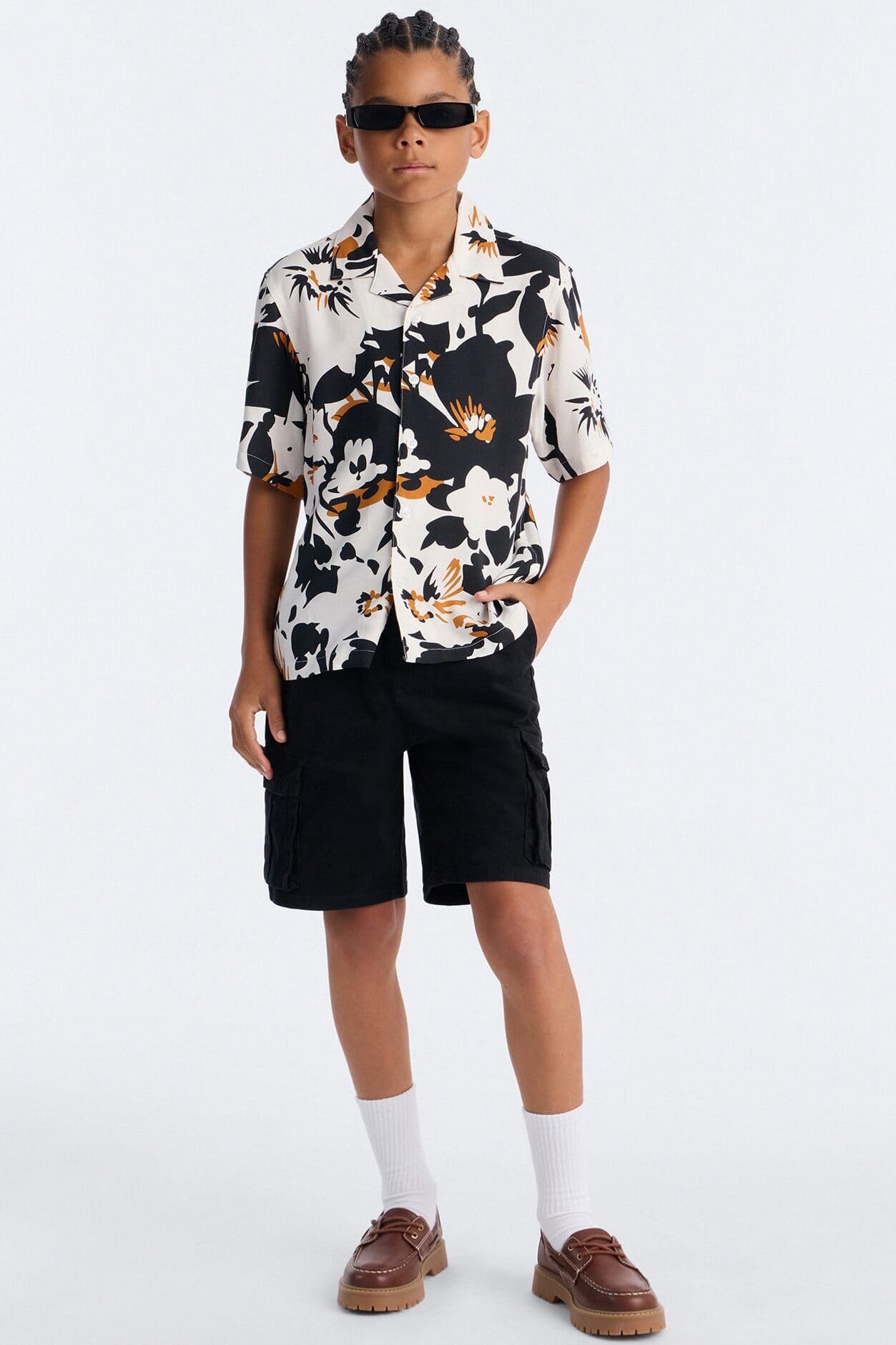 Mini Never Bored Short Sleeve Button Down Shirt - White/Black alternate