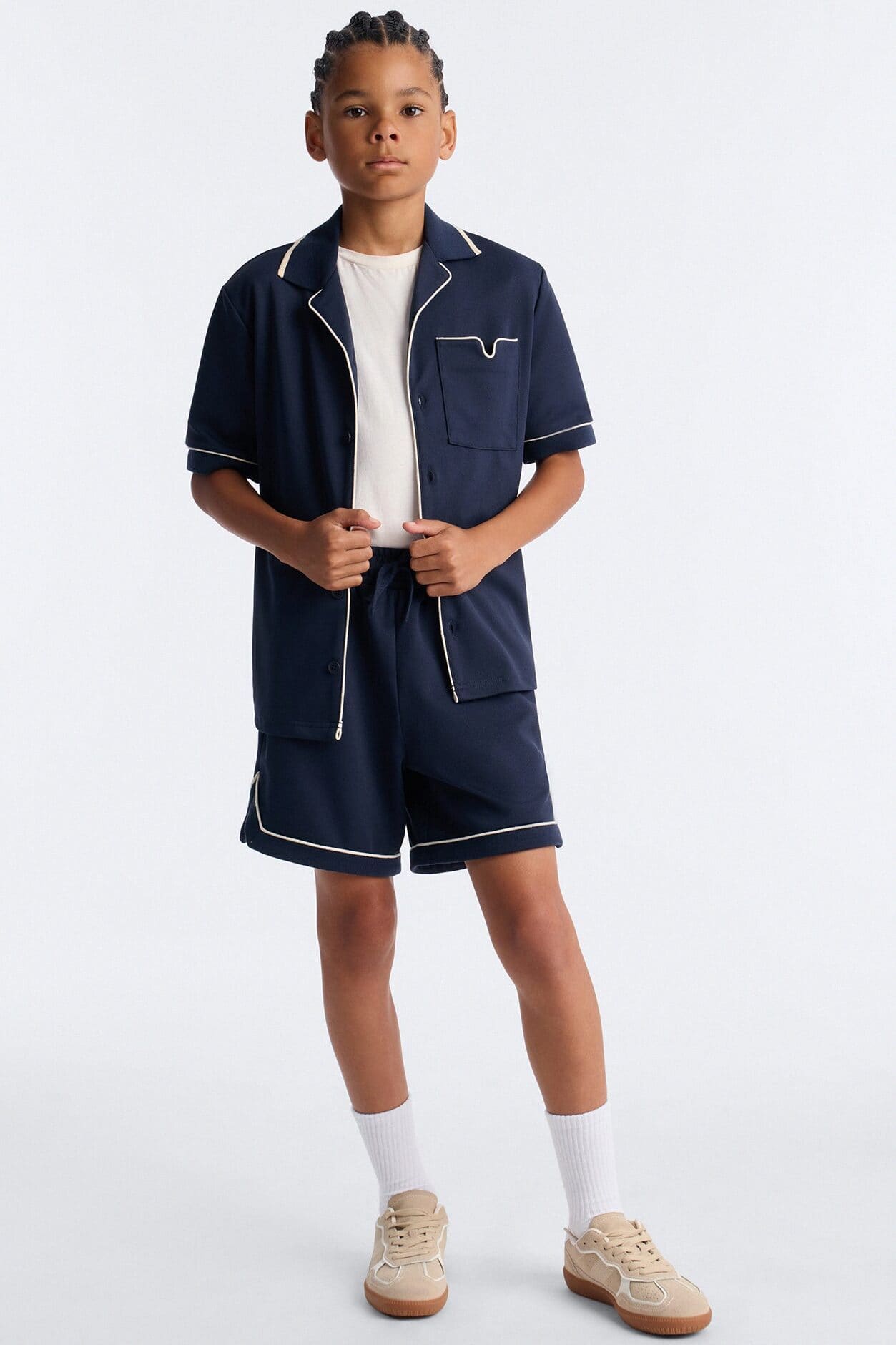 Mini Noir Cuban Collar Shirt - Navy