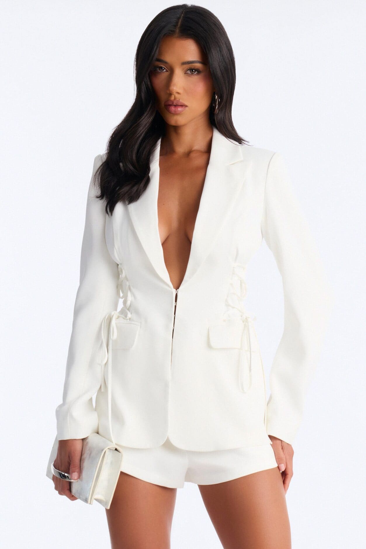 Cheyenne Crepe Woven Lace Up Blazer - Ivory alternate
