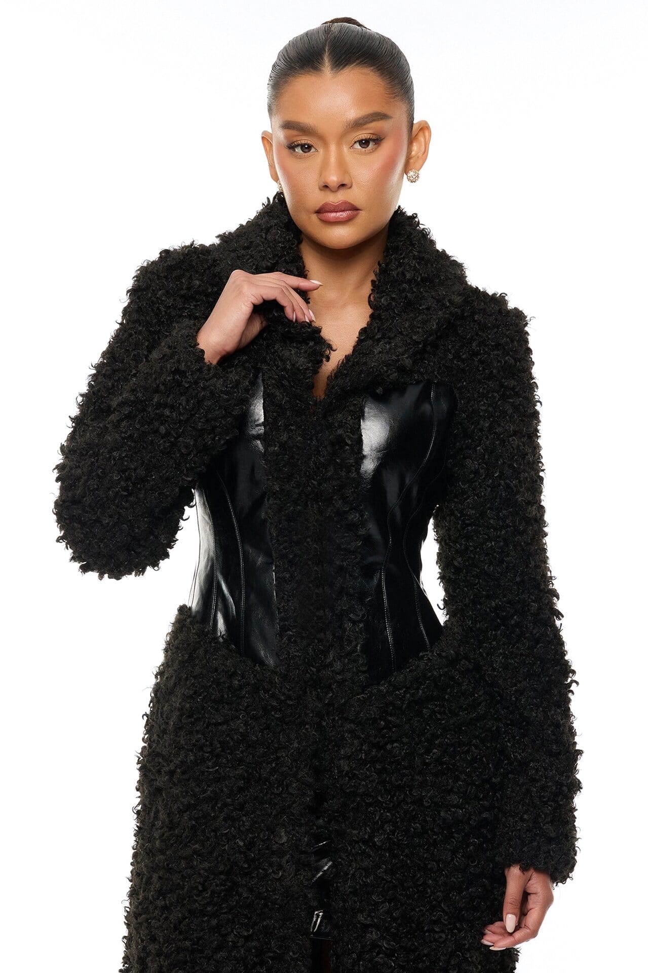 Undercover Faux Leather Sherpa Coat - Black alternate