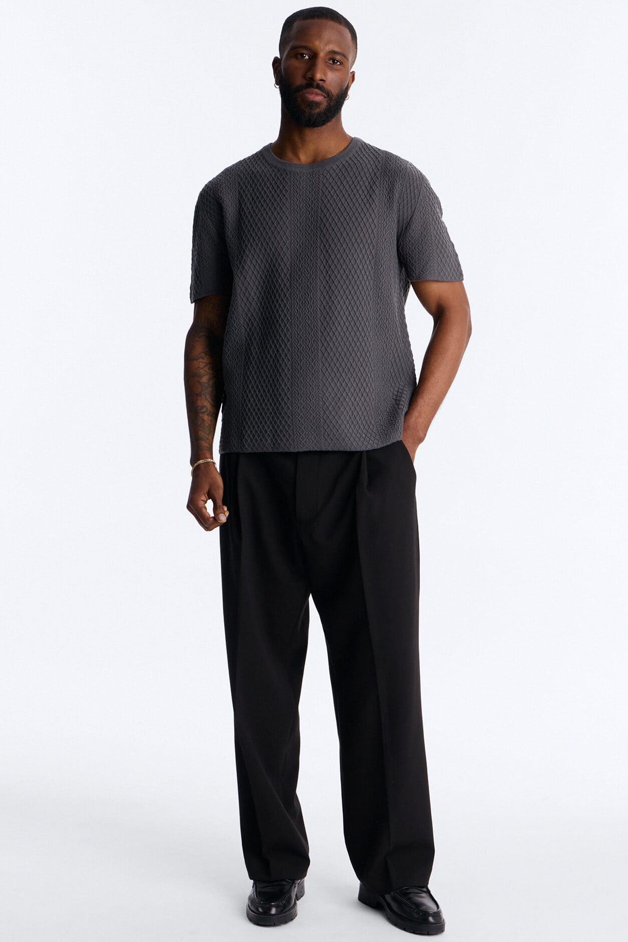 Relaxed Knitted Crewneck Tee - Black alternate
