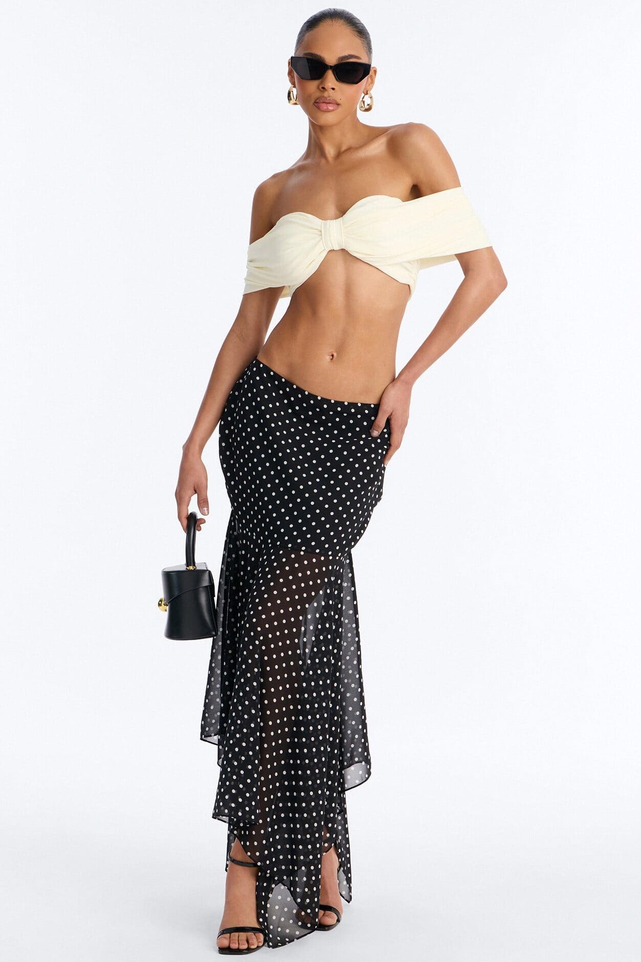 Nina Off Shoulder Ruched Crop Top - Cream alternate