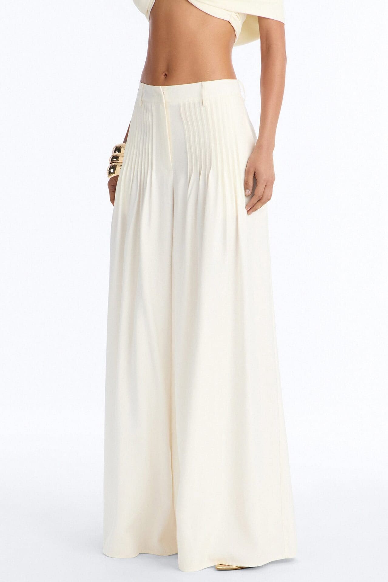 Settled In Pleated Wide Leg Pant 33″ - White alternate