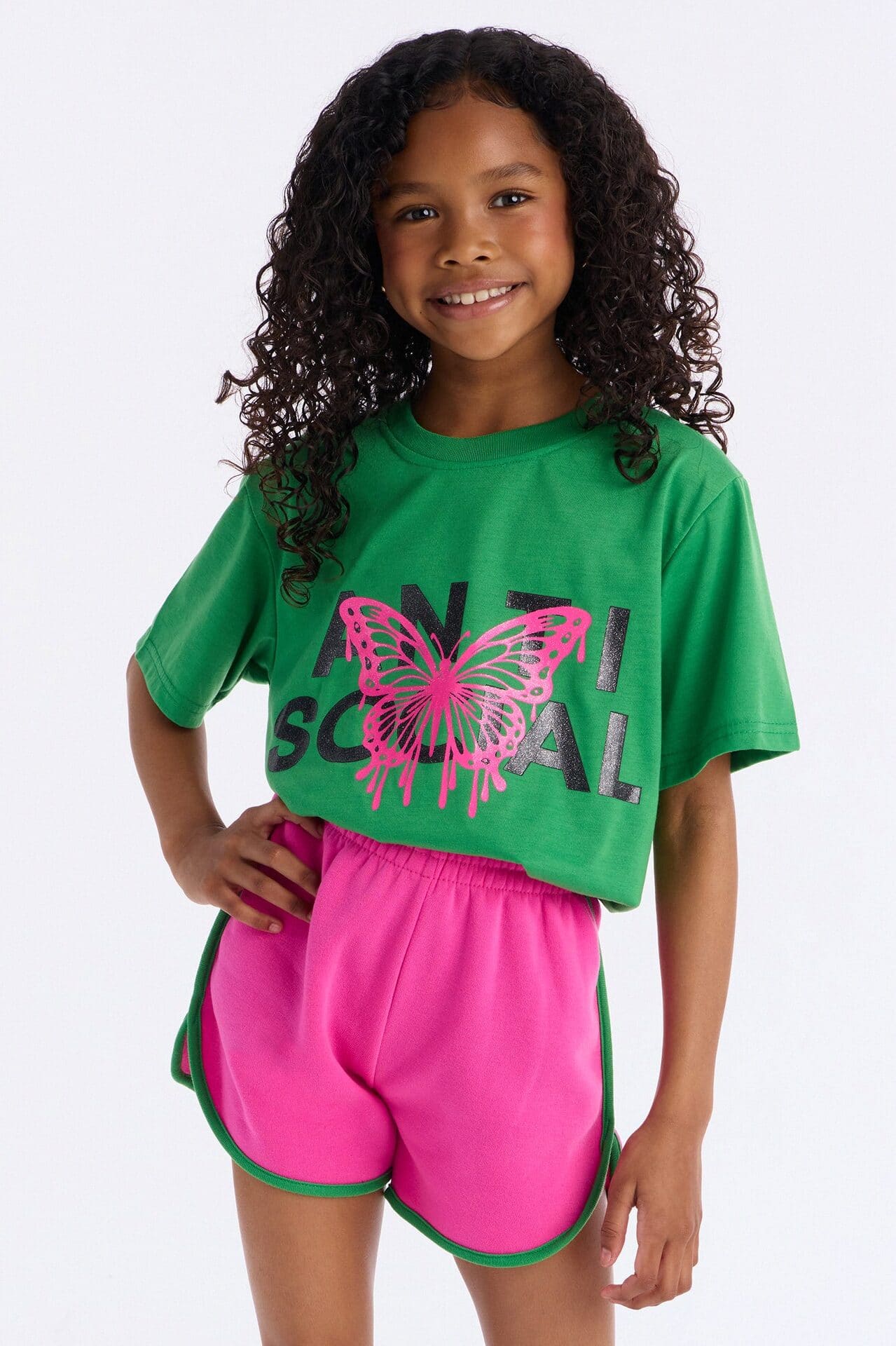 Mini Anti Social Short Set - Green/combo alternate