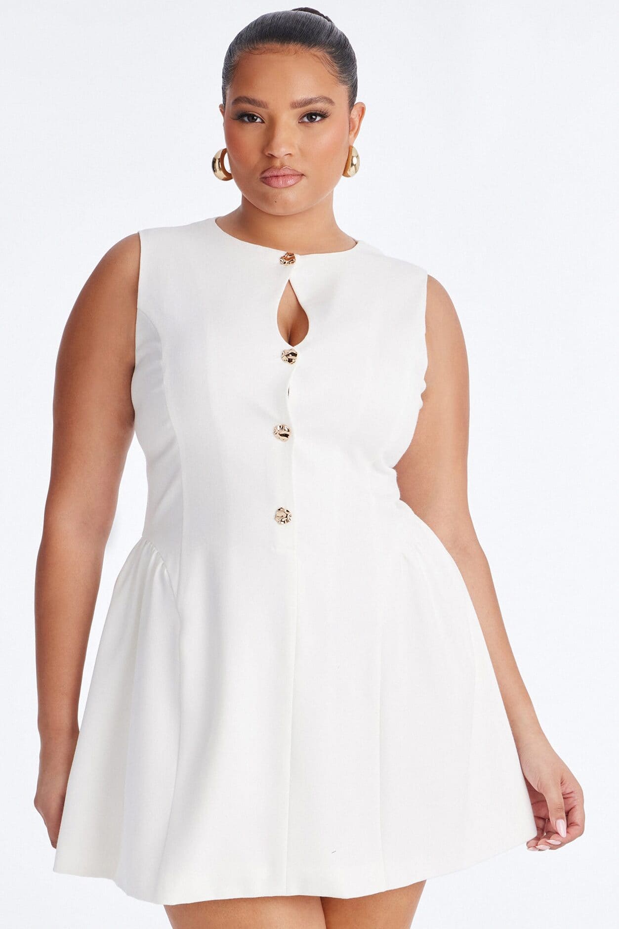 Elsie Sleeveless Button Up Mini Dress - White