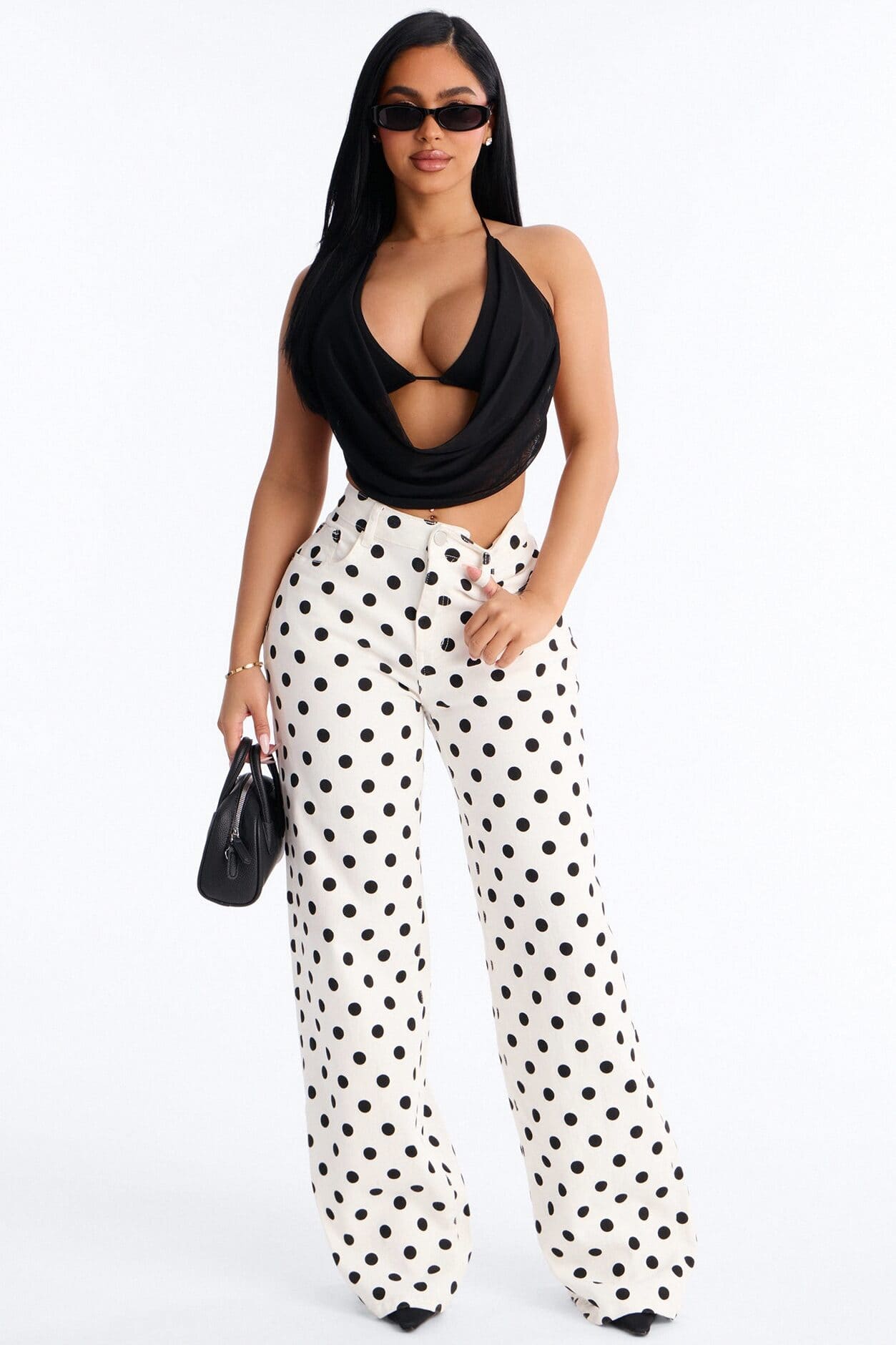 On The Dot Printed Wide Leg Jeans - White/combo
