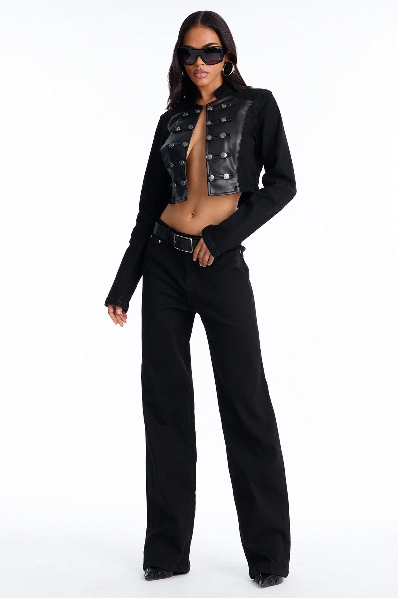 Cadet In Command Open Front Stretch Denim Blazer Jacket - Black Wash alternate