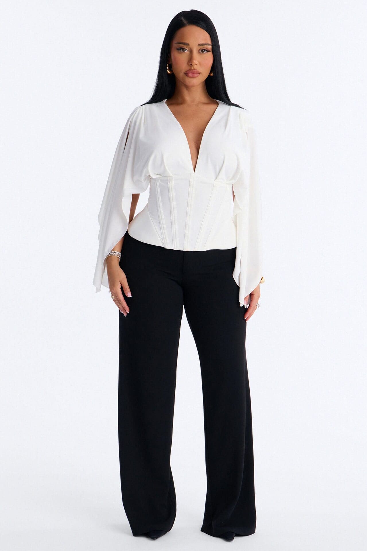 Maribella Corset Short Sleeve Top - White alternate