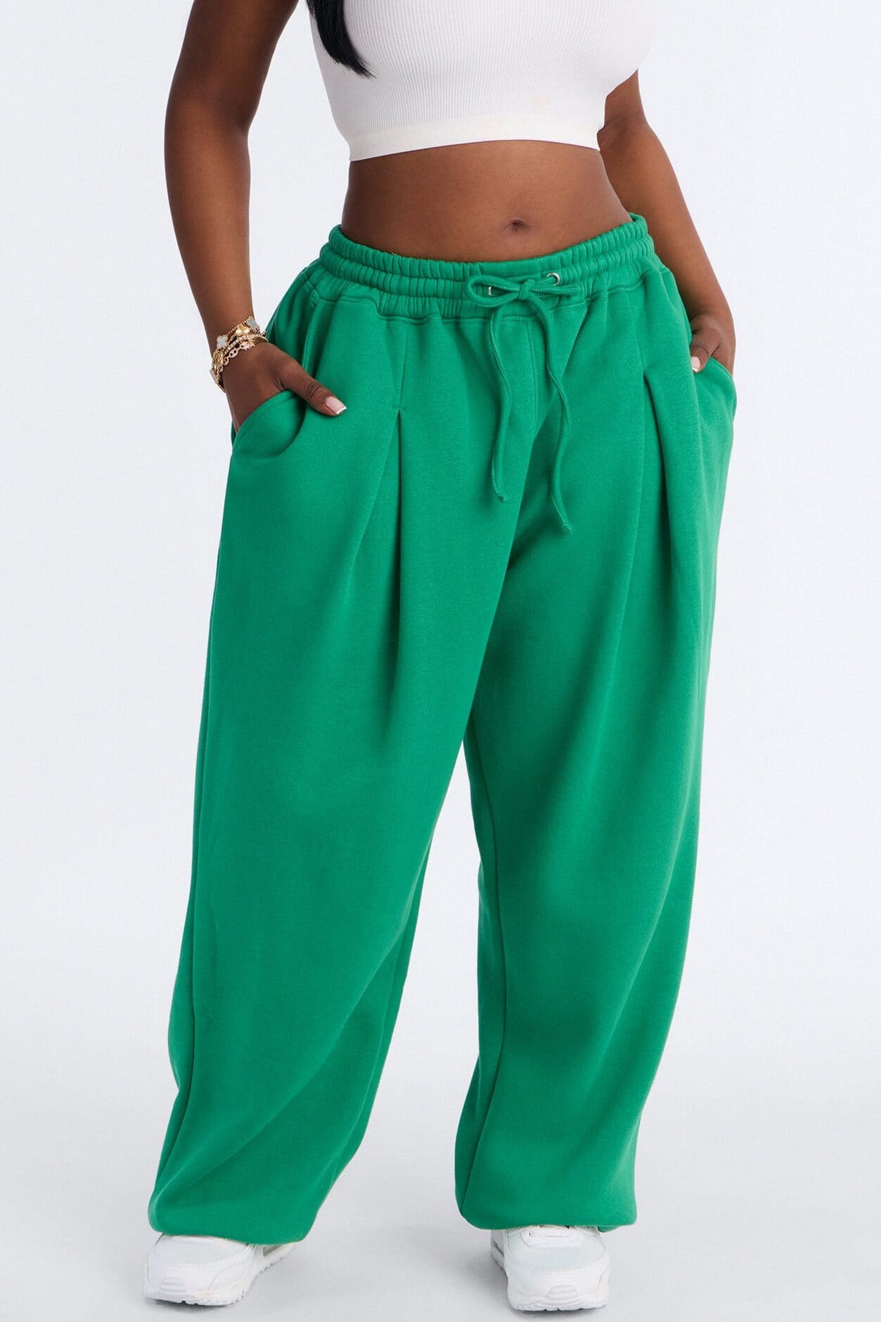 Mia Pleated Fleece Jogger Pants - Green alternate