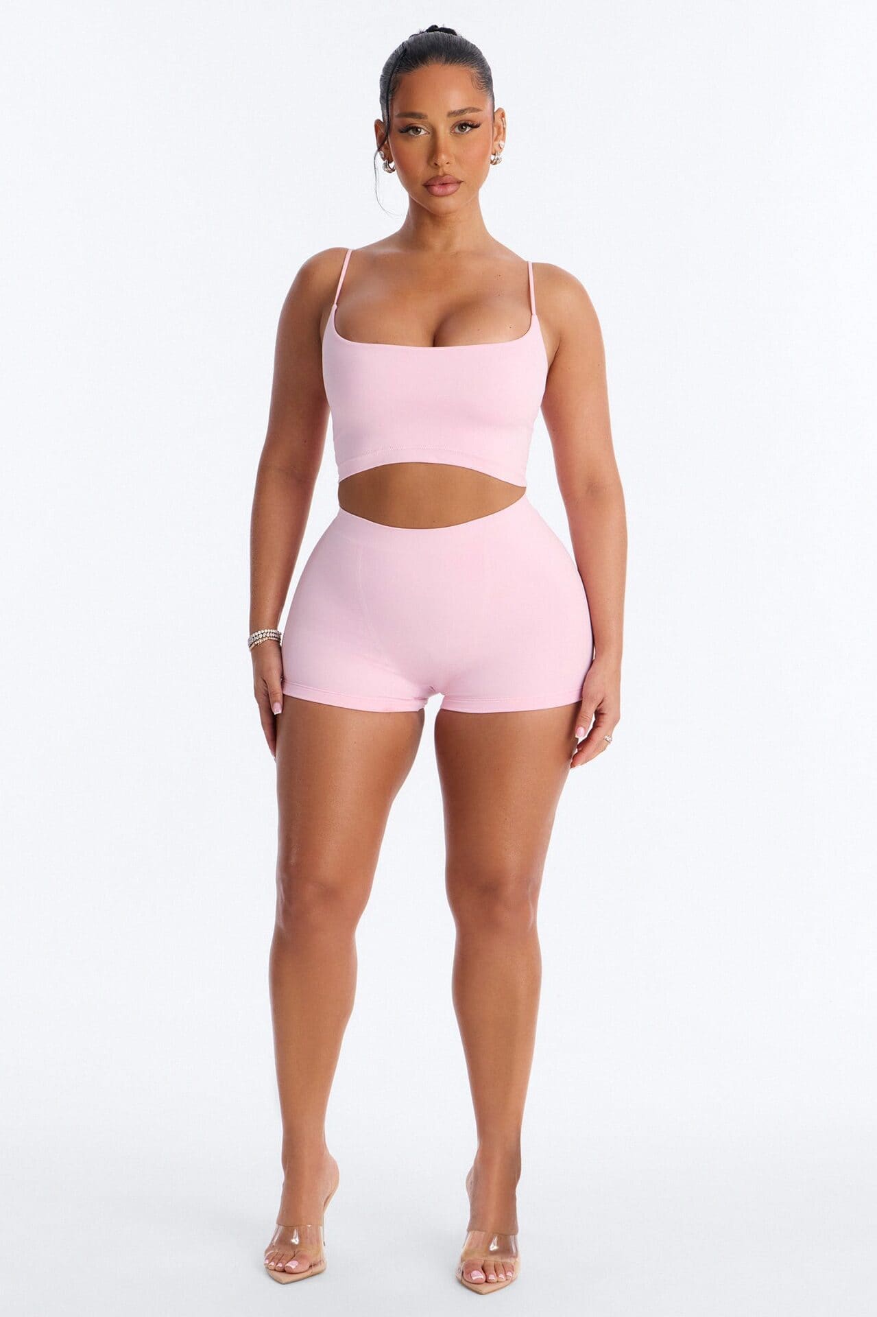 Seamless Smooth Base Layer Double Lined Cami Crop Top - Light Pink alternate
