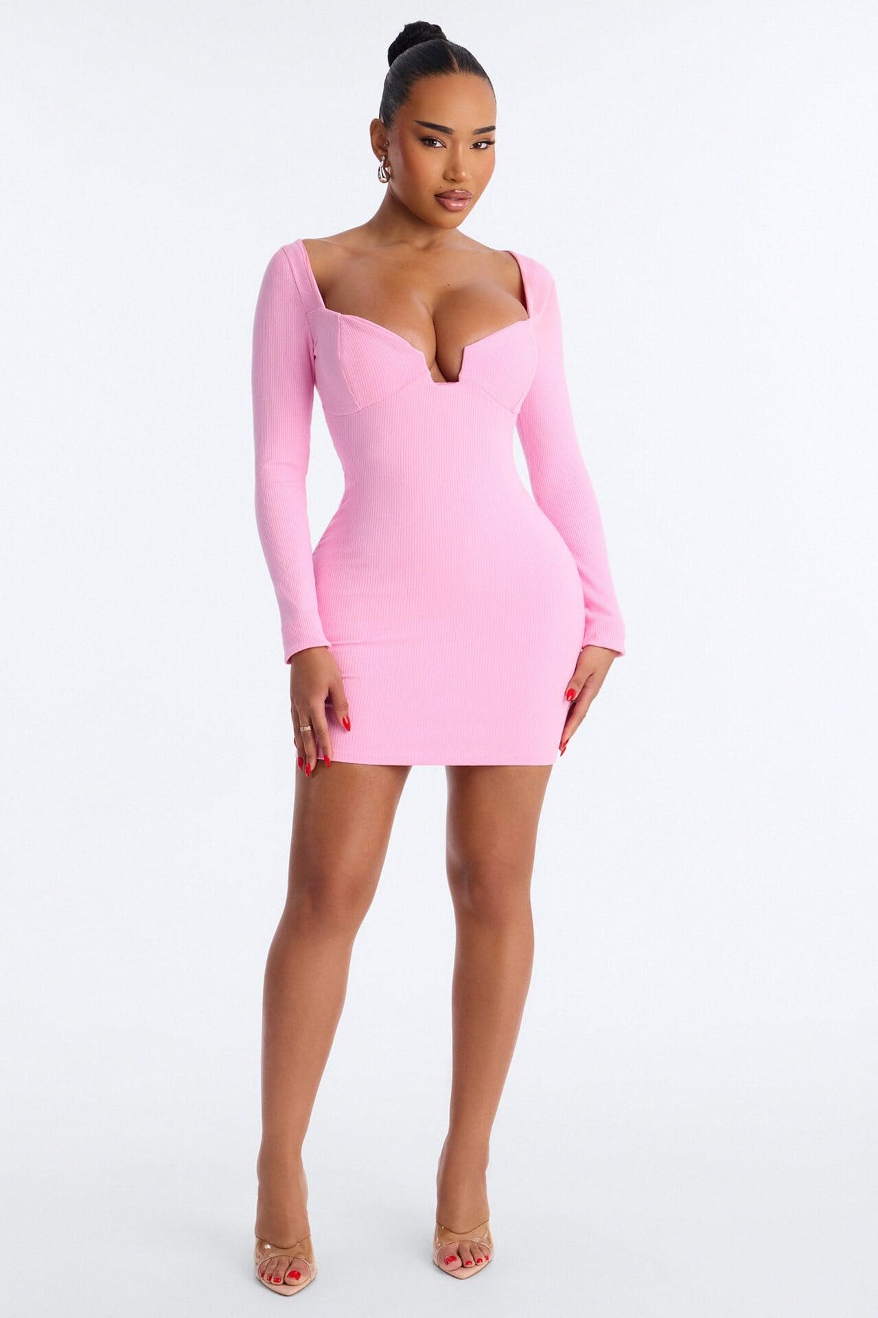 Scarlett Snatched Long Sleeve Mini Dress - Pink alternate