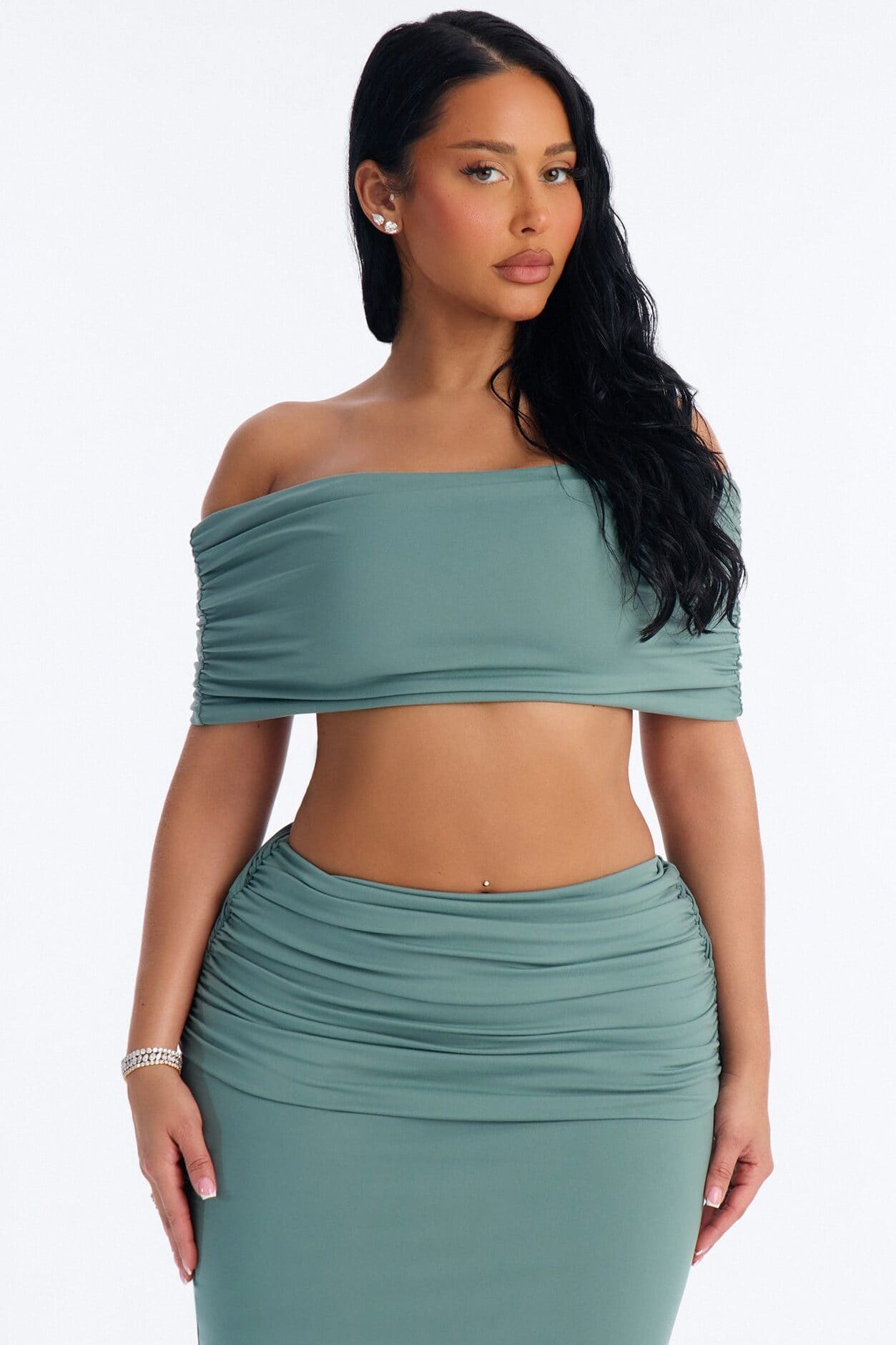 Bianca Matte Form Double Lined Maxi Skirt Set - Sage alternate