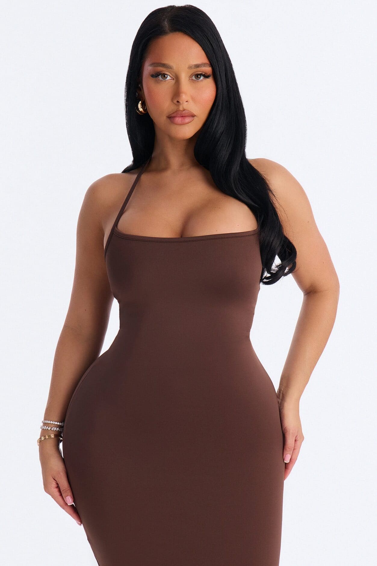 Contour Double Lined Halter Maxi Dress - Chocolate alternate