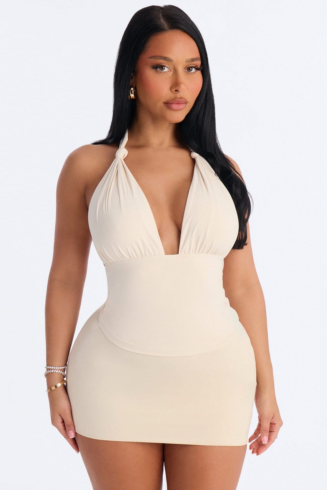 Second Skin Knot Backless Halter Top - Bone alternate