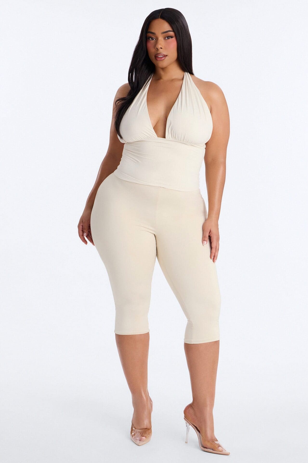 Second Skin Knot Backless Halter Top - Bone
