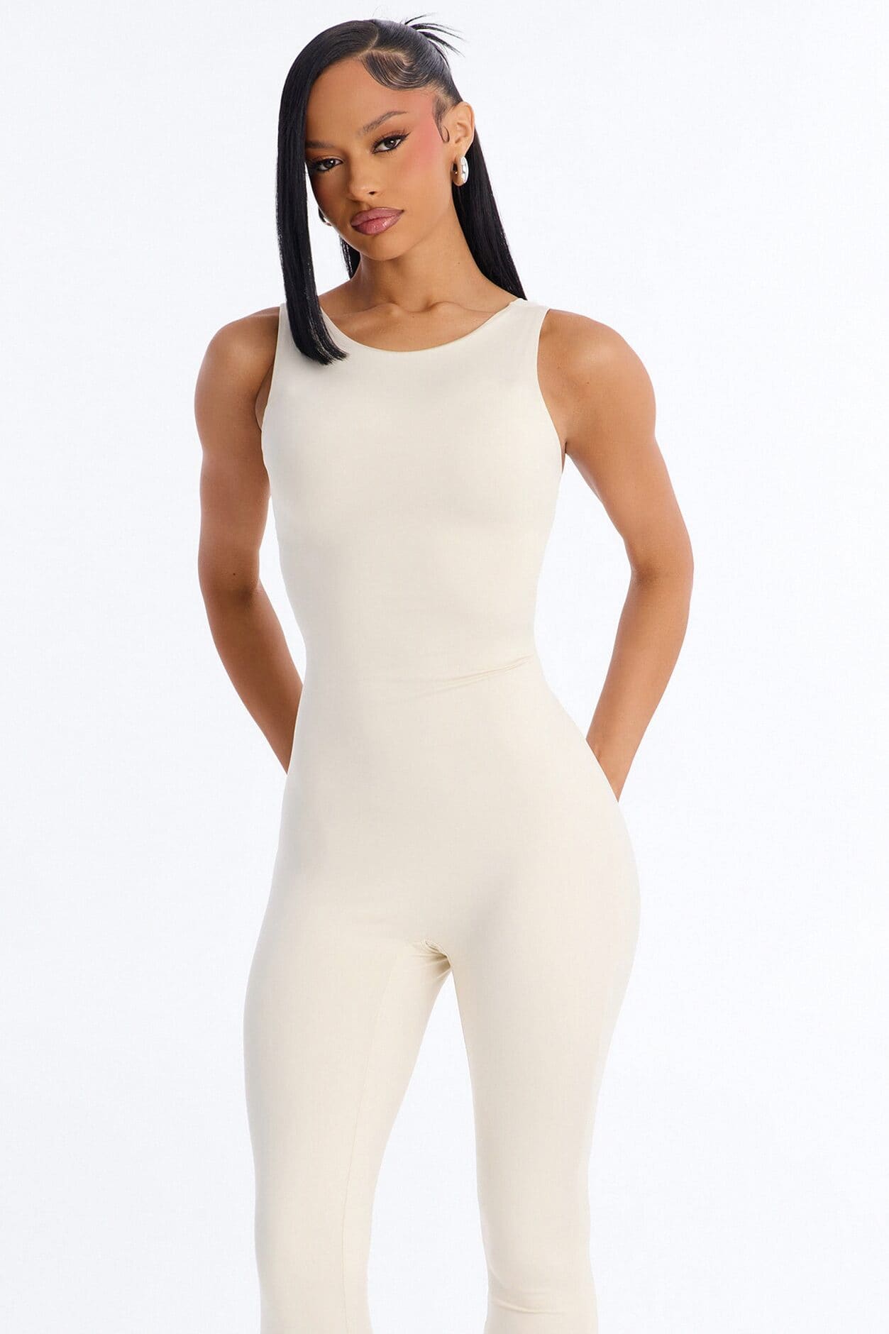 Contour Double Lined Low Back Capri Jumpsuit - Bone alternate