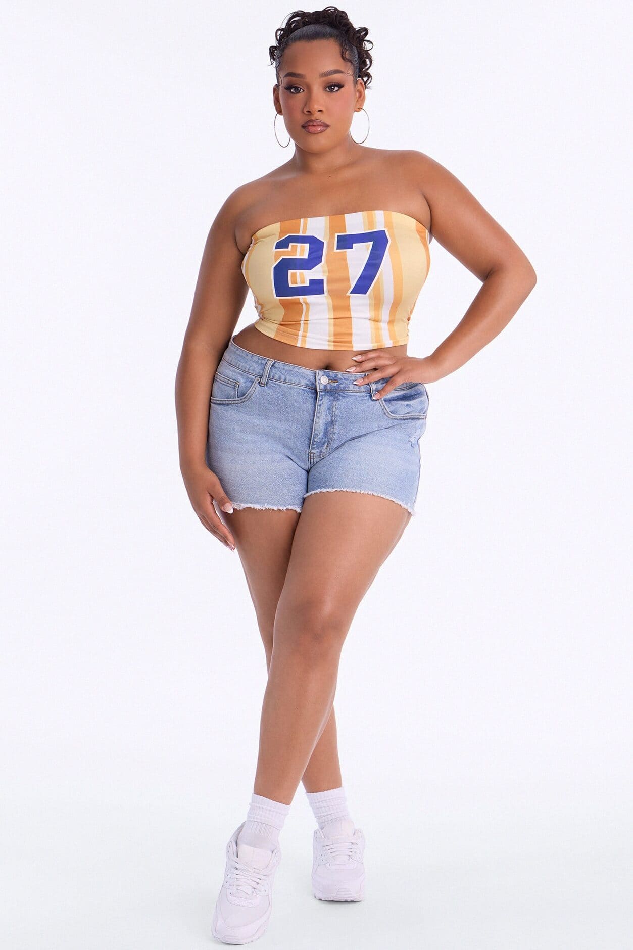Lucky Number 27 Striped Tube Top - Orange alternate