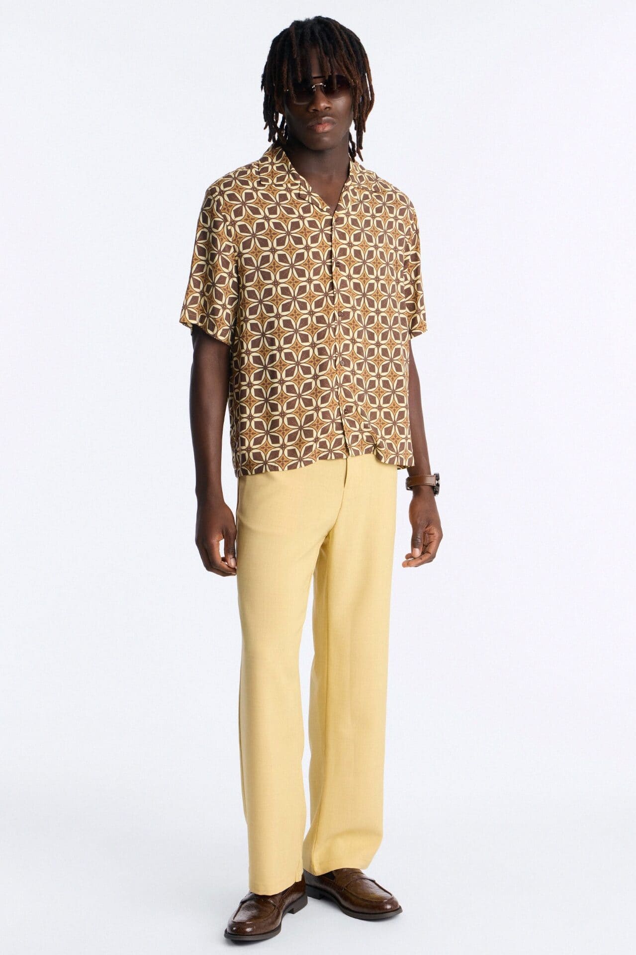 Relaxed Oxalis Cuban Collar Button Up Shirt - Brown/combo alternate
