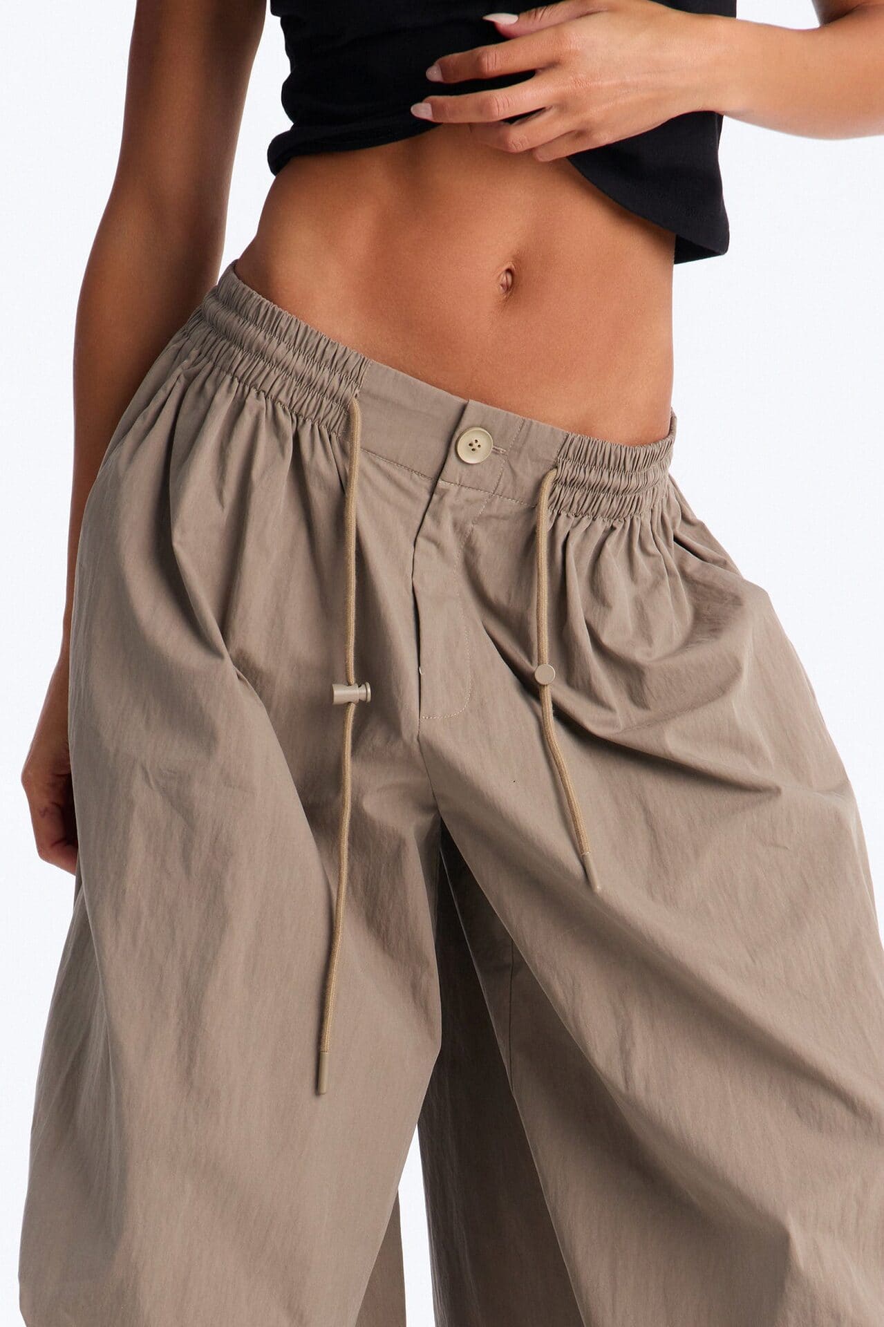 Hazel Stacked Drawstring Waist Super Wide Leg Pant - Caffe alternate