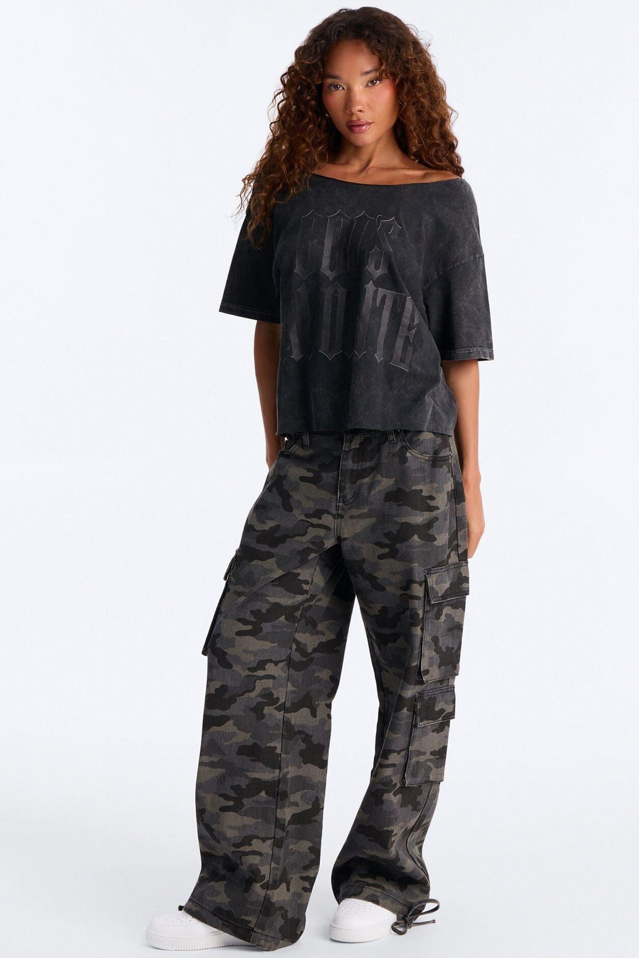 God's Favorite Washed Off Shoulder Tee - Charcoal alternate
