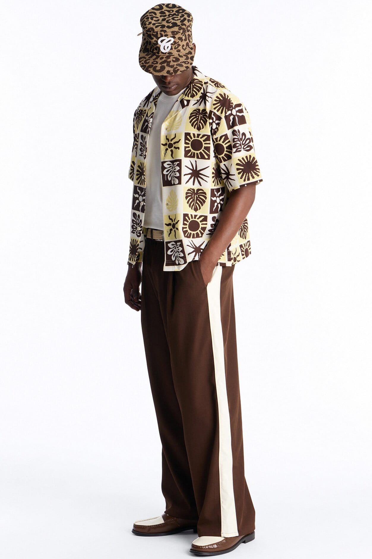 Satin Side Stripe Wide Leg Trouser - Brown/combo alternate