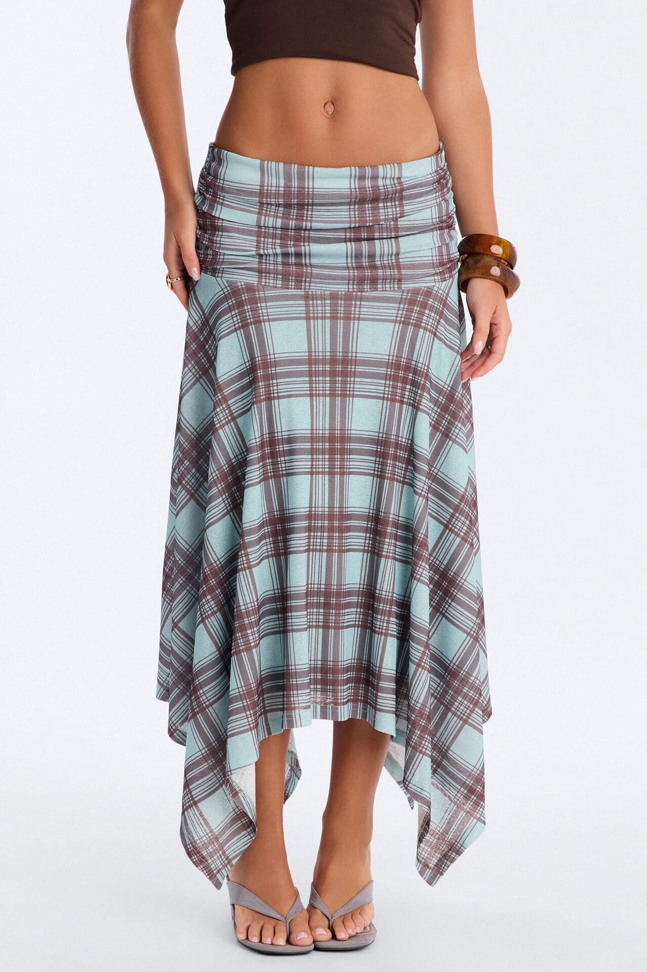 Delilah Asymmetrical Plaid Midi Skirt - Blue/combo alternate