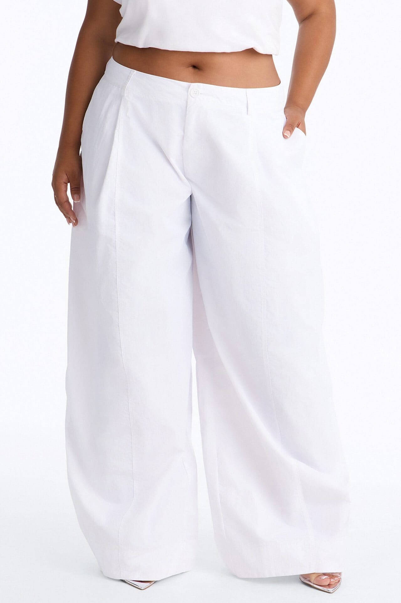 Brooke Barrel Leg Windbreaker Pant - White alternate