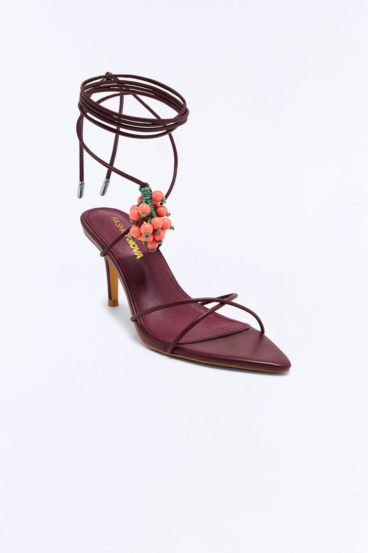 Sina Embellished Wrap Up Heels - Burgundy alternate