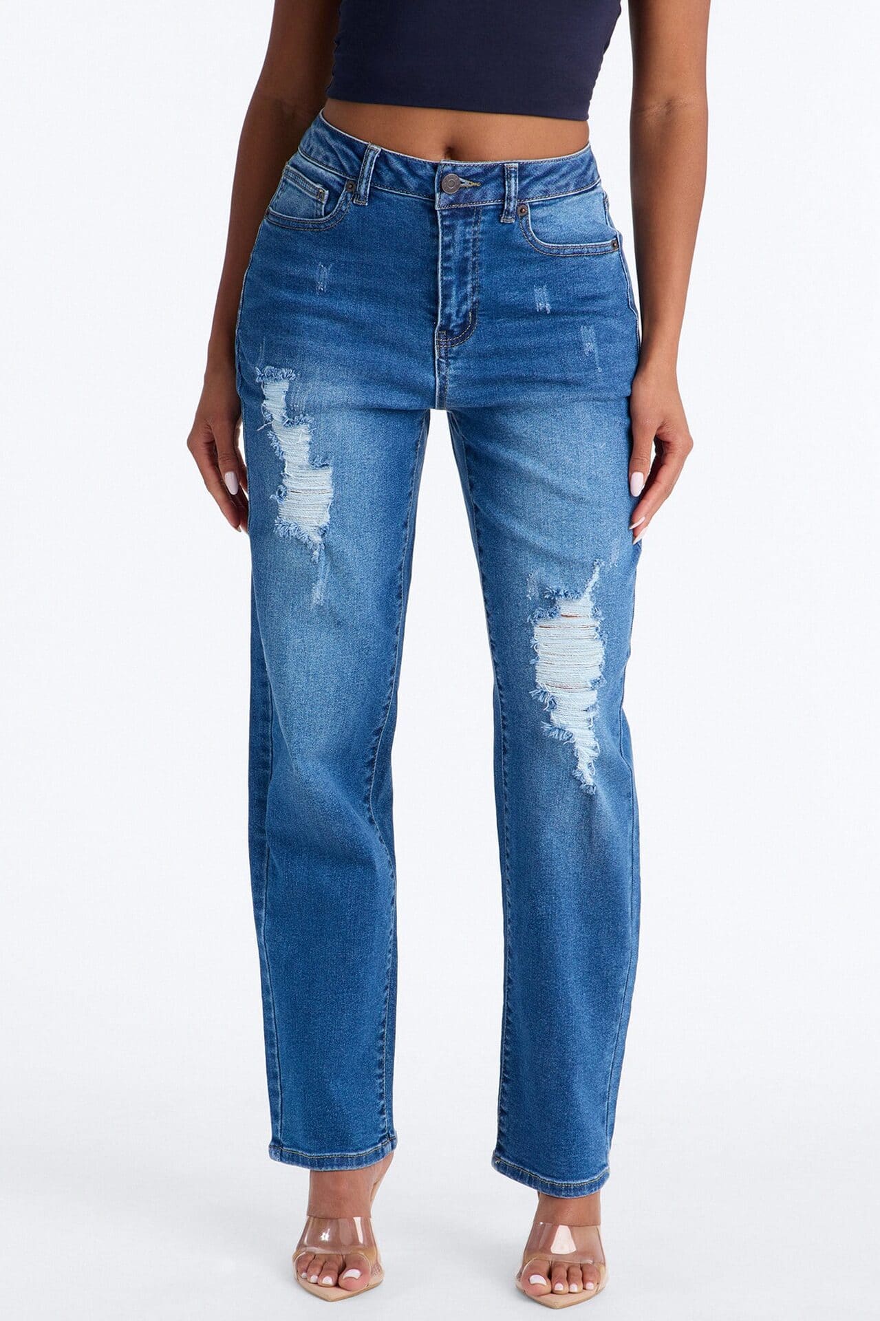 Skye Stretch Ripped Straight Leg Jeans - Medium Wash alternate