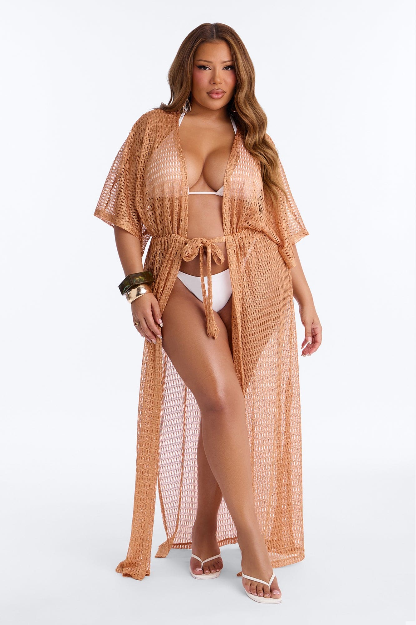 Sunny Shores Metallic Cover Up Maxi Kimono - Bronze alternate