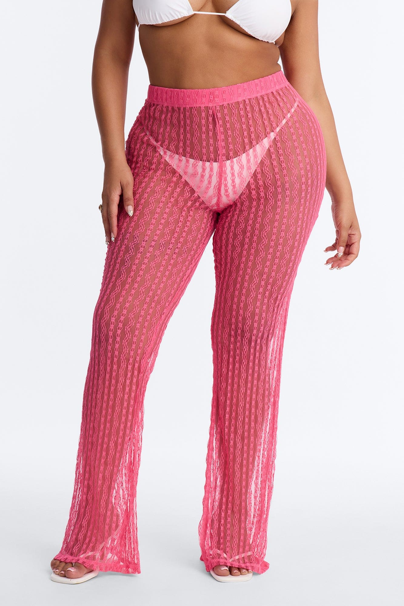 Summer Fling Stripe Lace Cover Up Pants - Hot Pink alternate