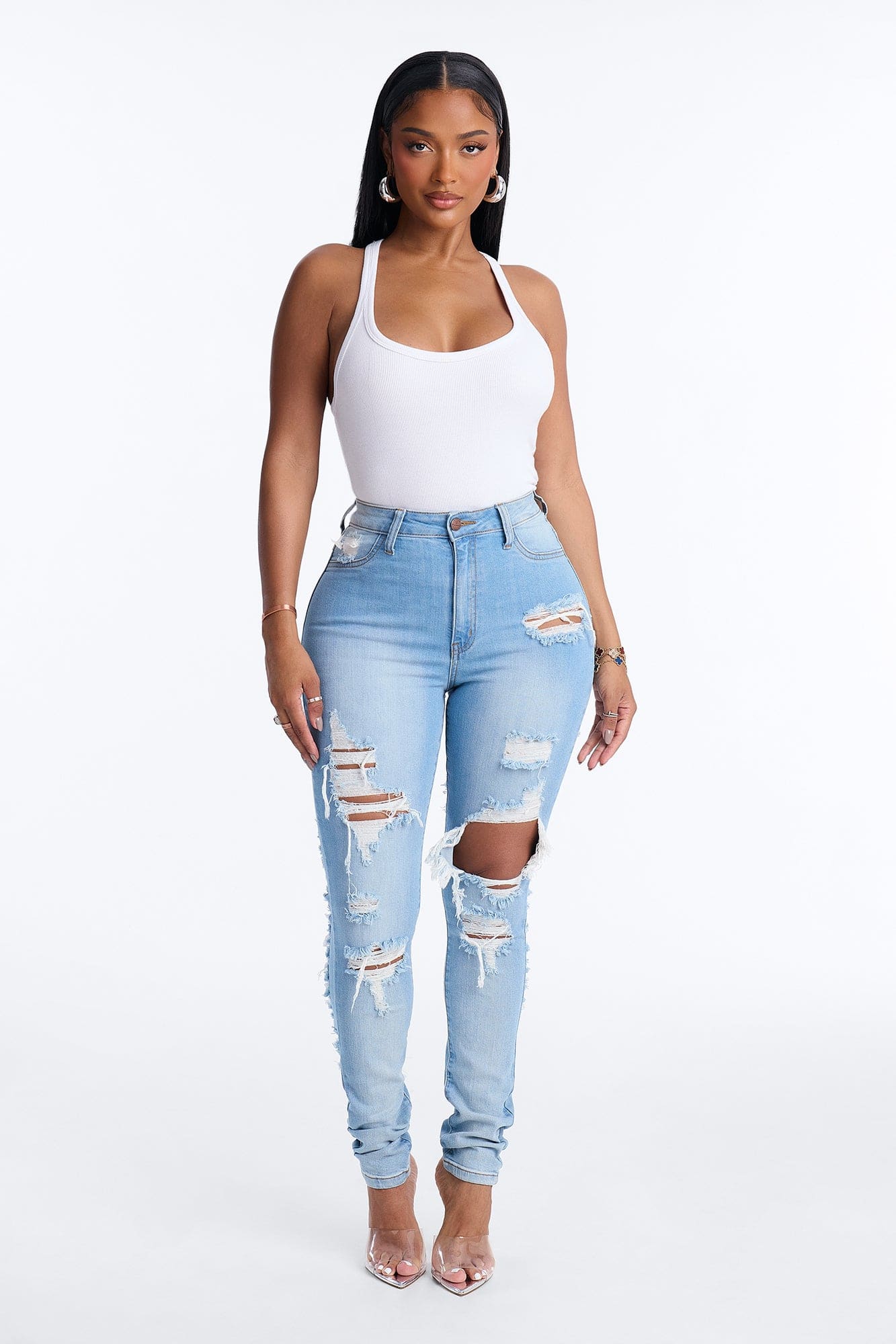 Always Playin' Games Destroyed Skinny Jeans - Light Wash alternate