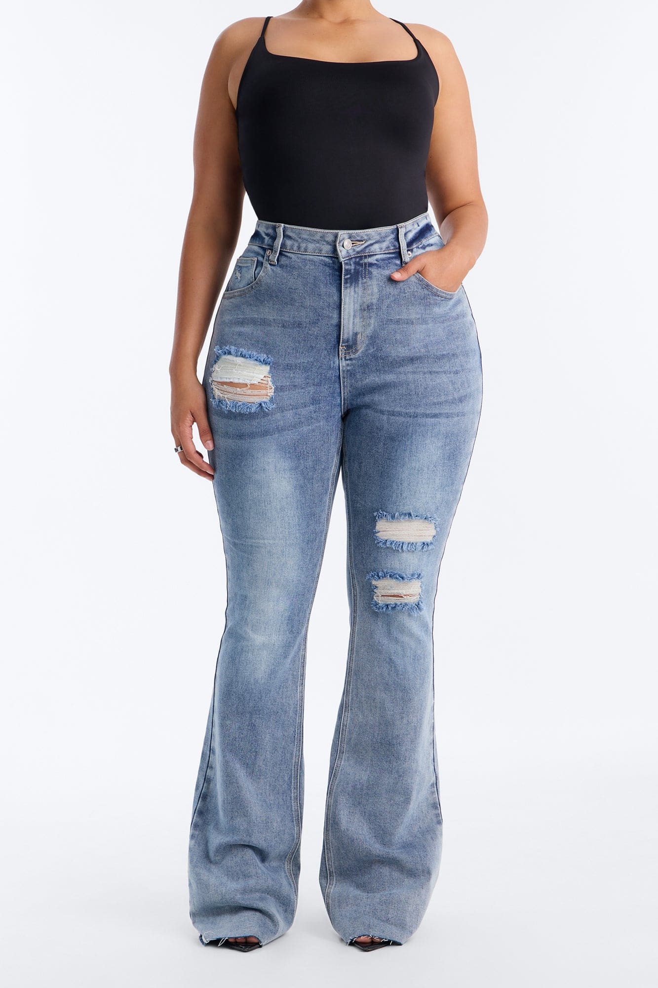 Tall Certifiable Stretch Ripped Flare Jeans - Light Wash alternate