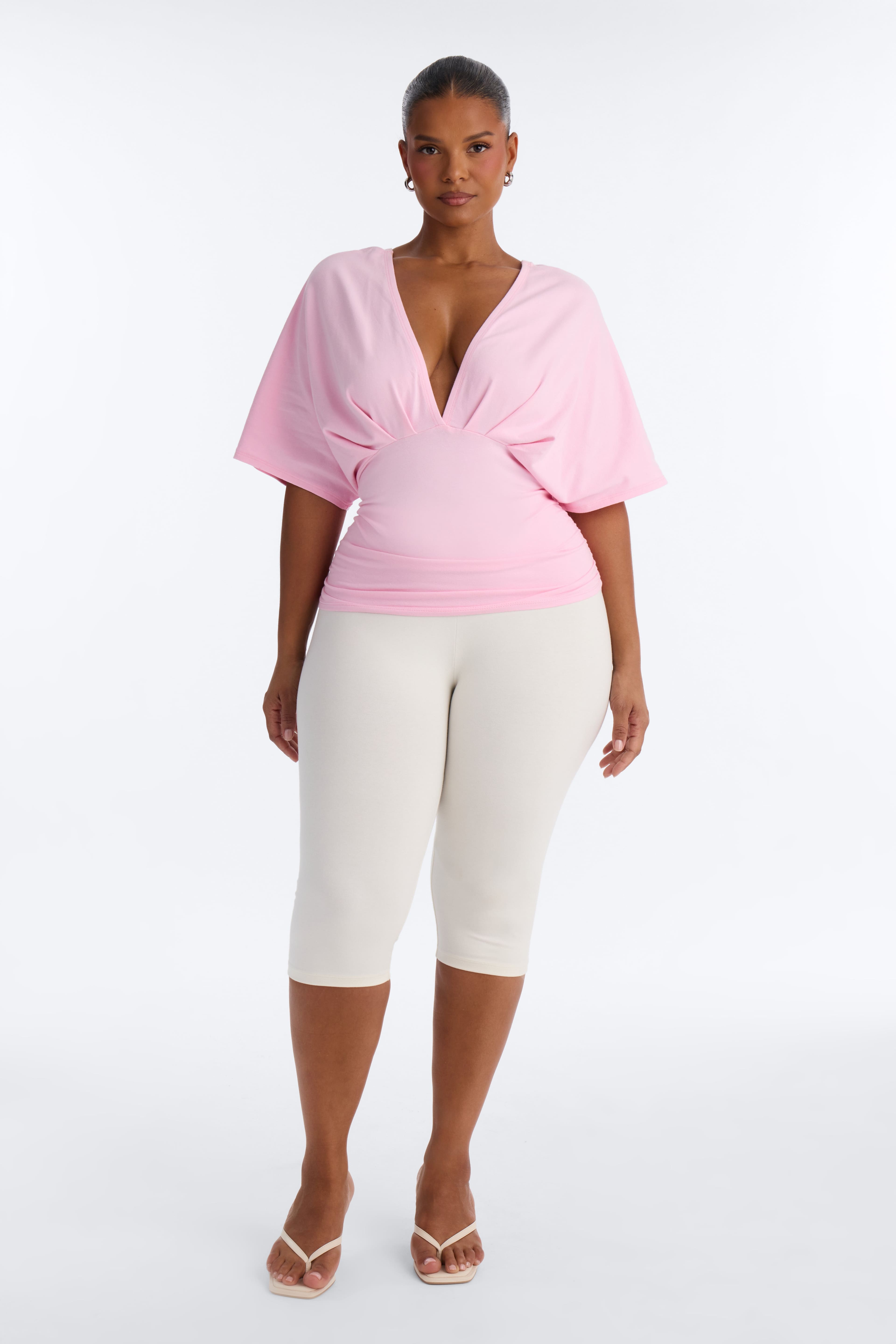 Taylor Cinched Waist Ruched Short Sleeve Top - Pink alternate