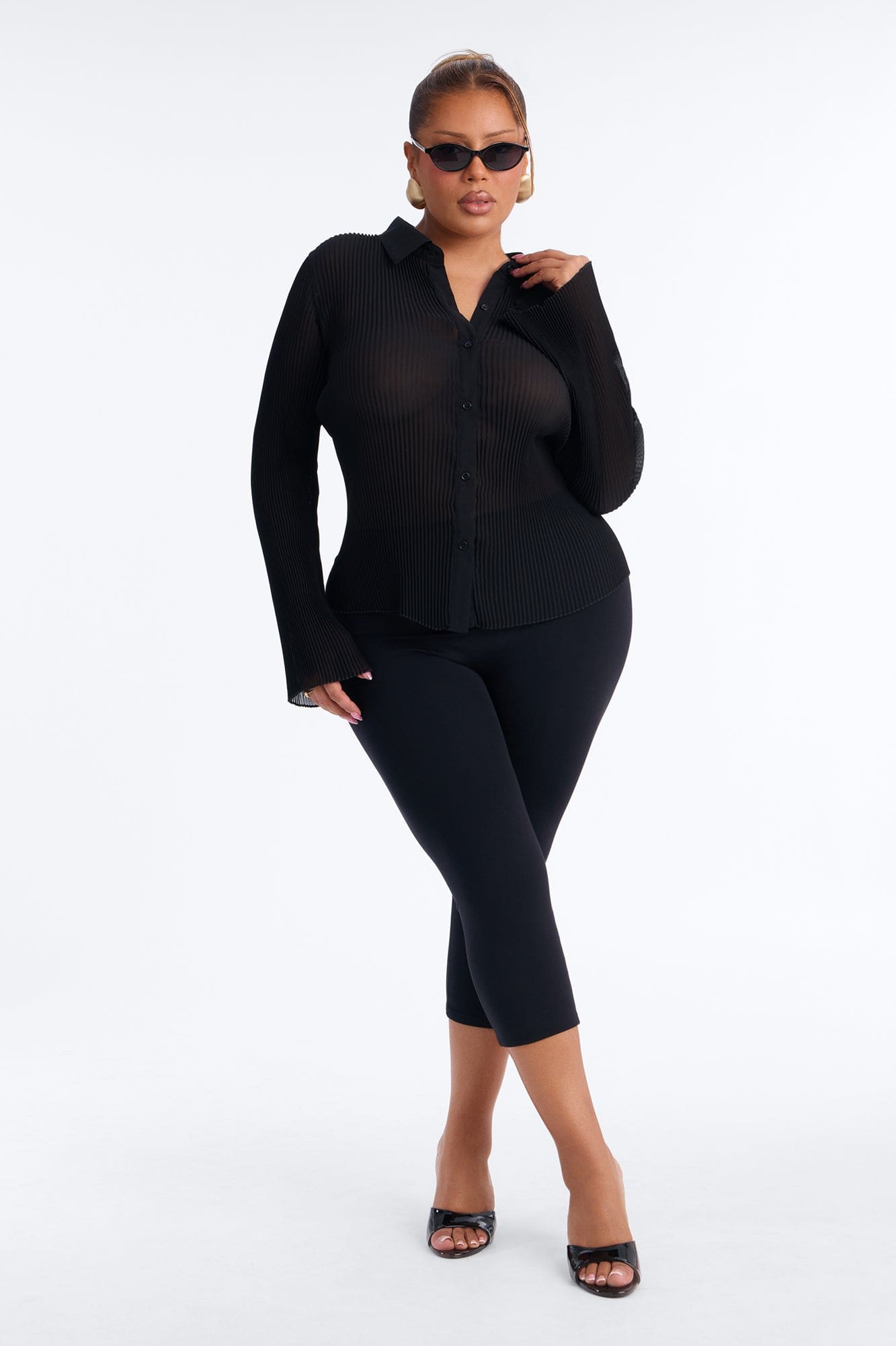 Taking Calls Plisse Chiffon Blouse - Black alternate