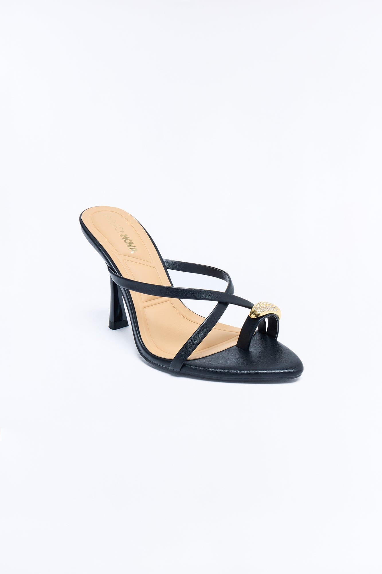Tati Rhinestone Toe Ring Heels - Black alternate