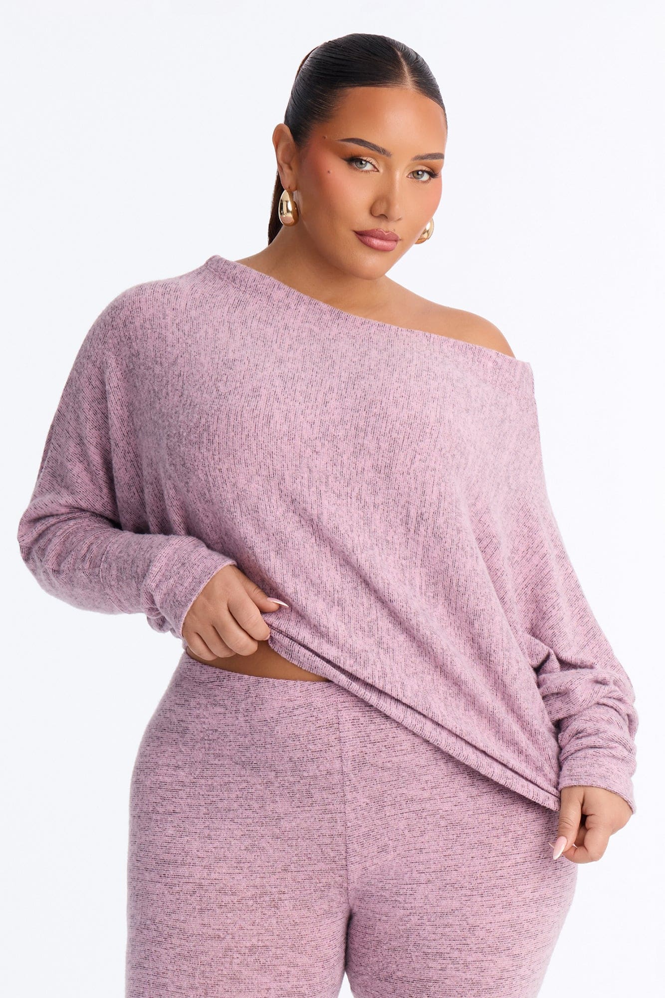 Clara Off Shoulder Hacci Capri Set - Pink alternate