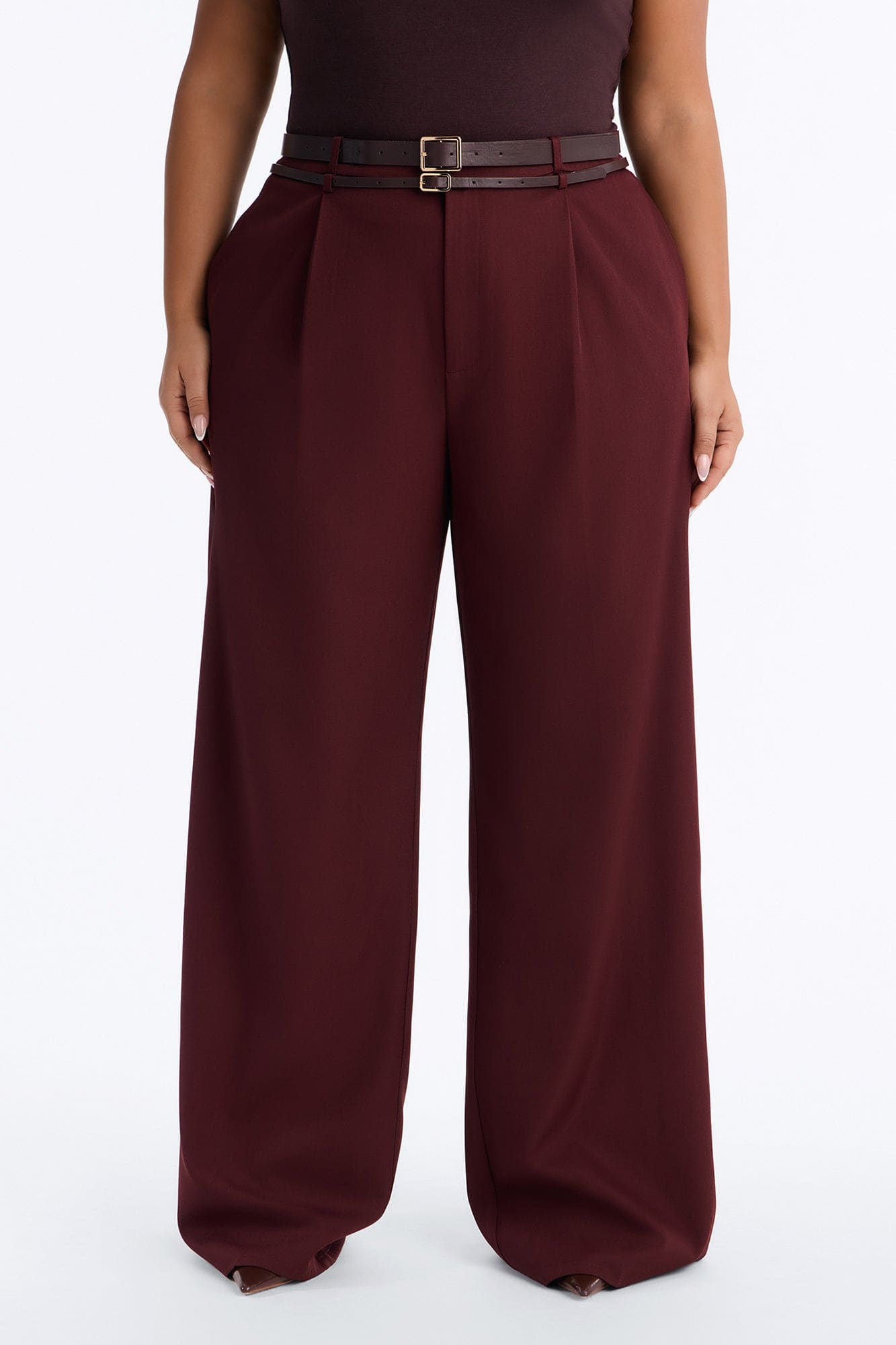 Tall Geraldine Belted Wide Leg Trousers - Wine alternate