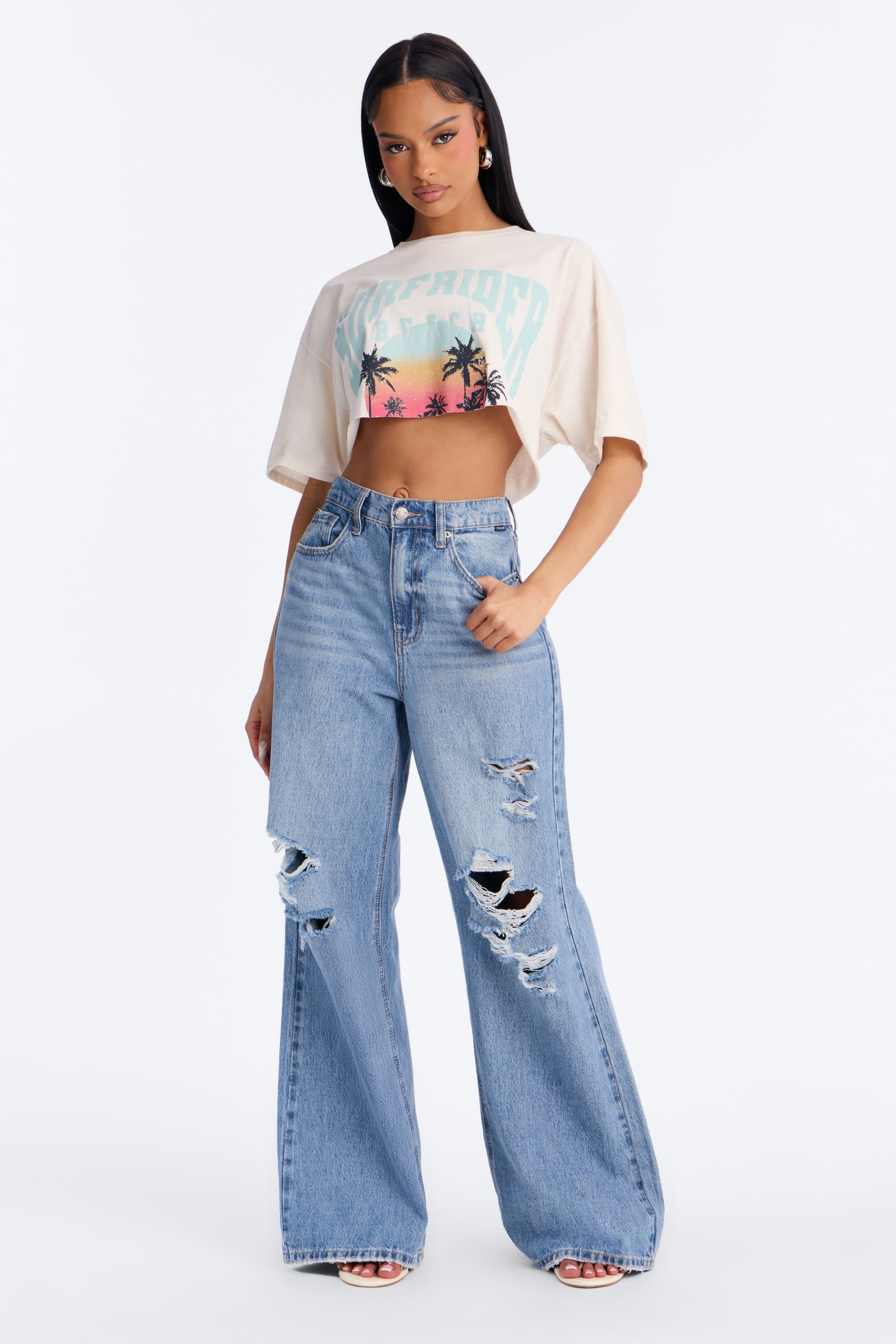 Sunset Surfrider Cropped Tee - Cream alternate