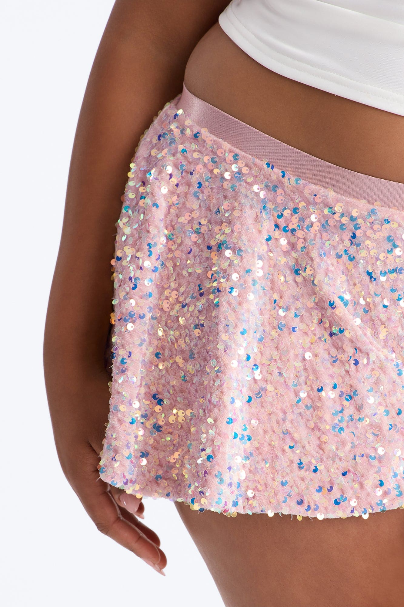 Sitting Pretty Low Rise Flowy Sequin Micro Short - Pink alternate