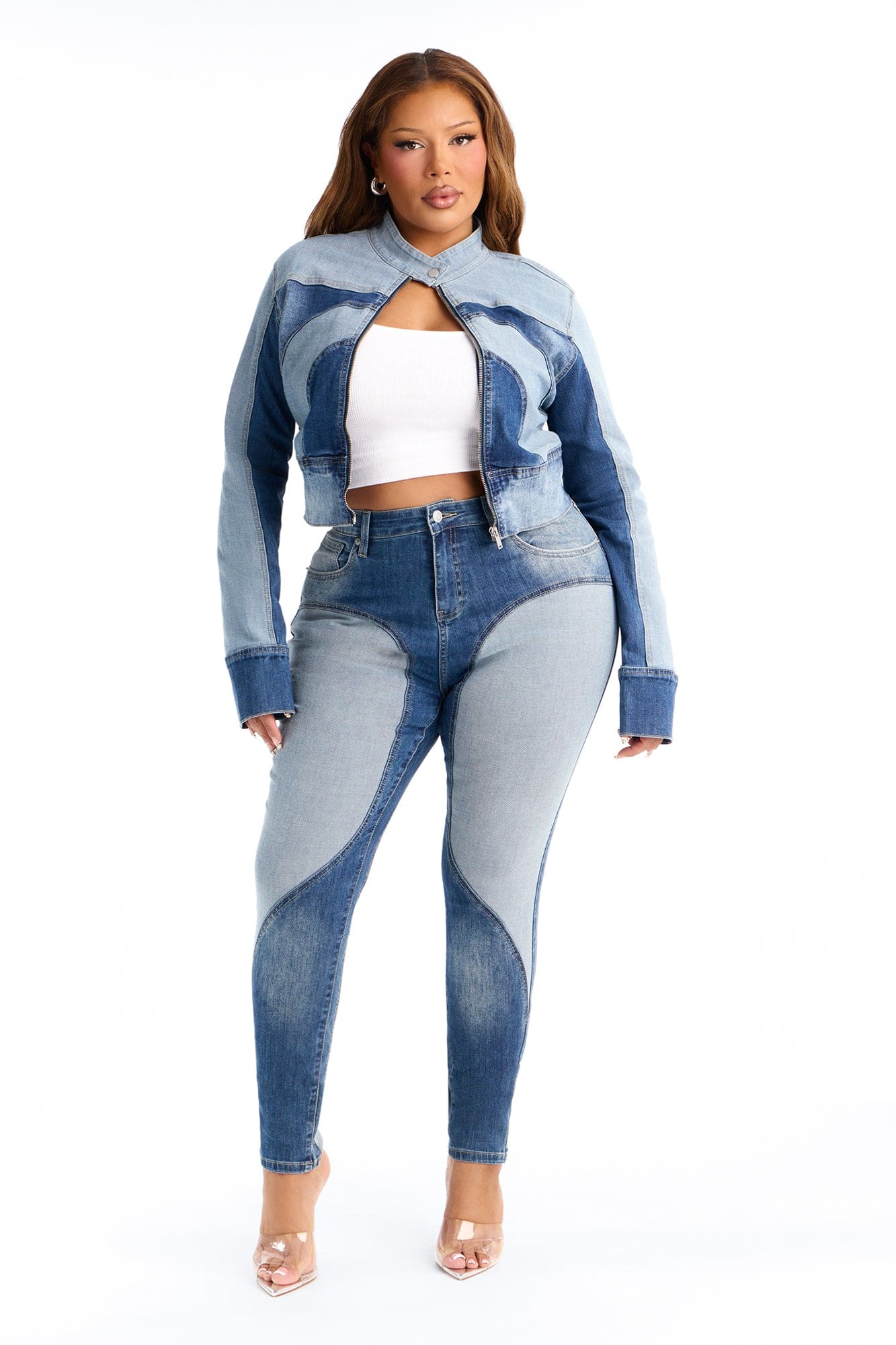 Tall Coronado Two Tone Moto Skinny Jeans - Medium Wash alternate