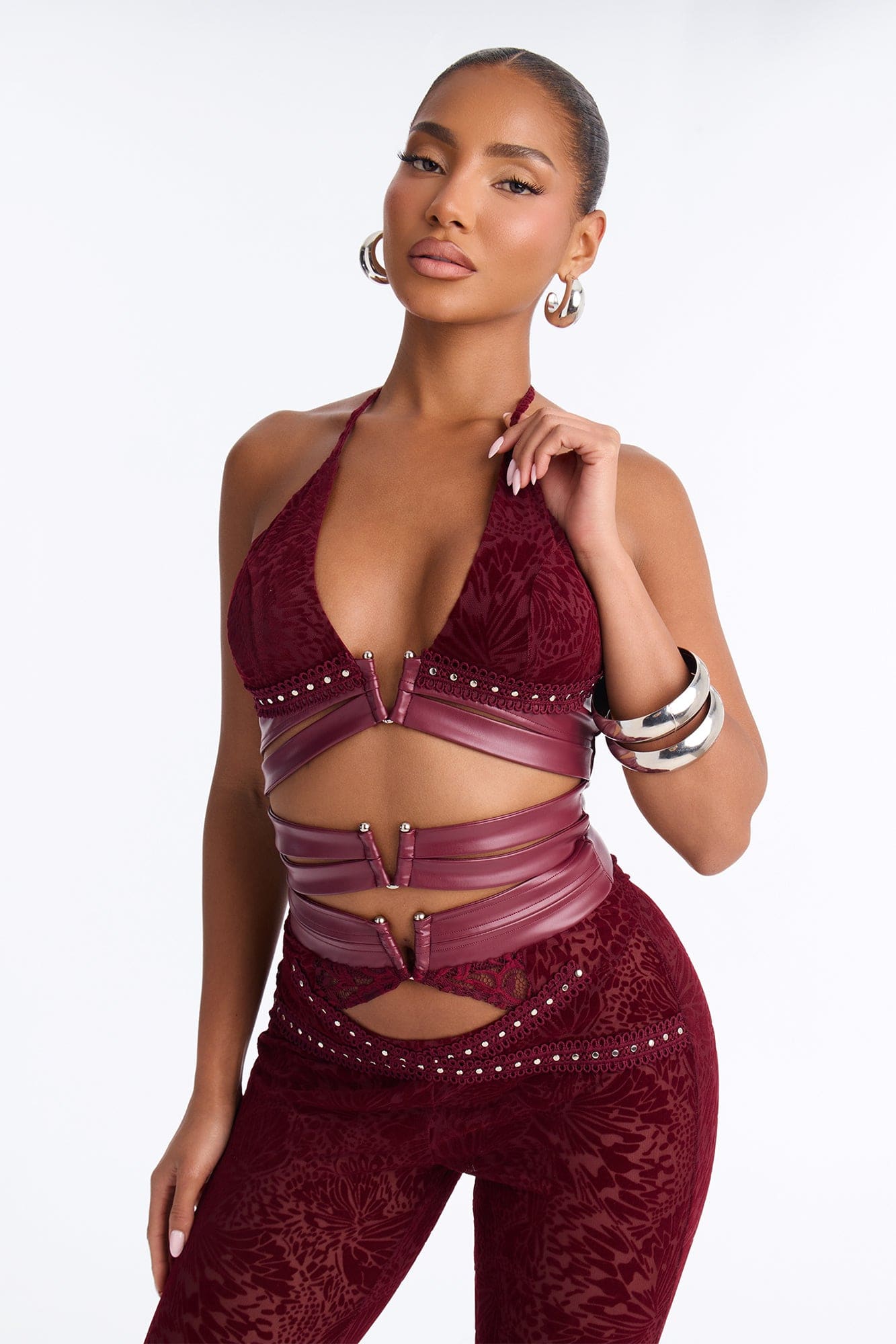 Melania Mesh Jumpsuit - Burgundy alternate