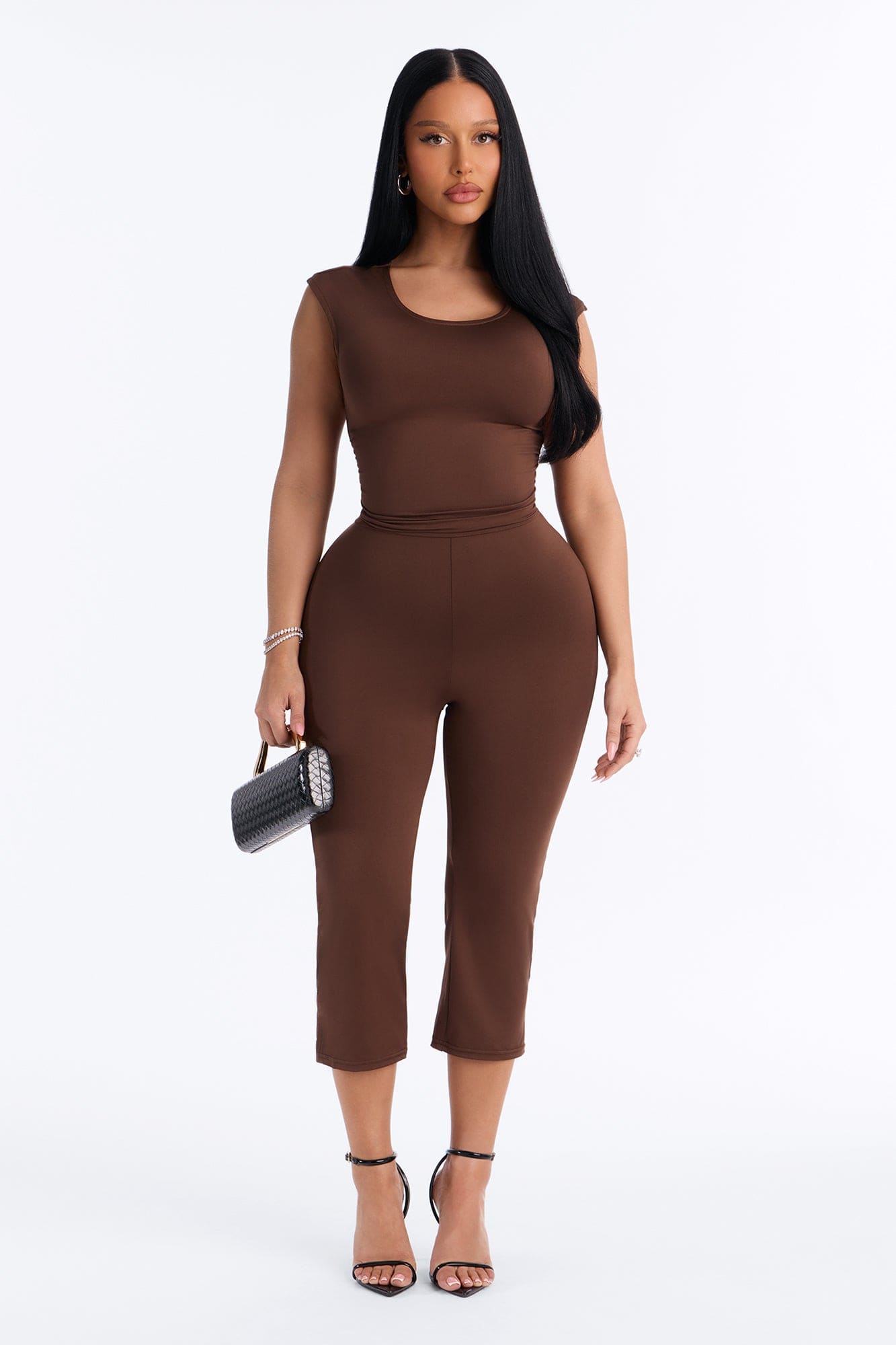 Kelly Open Back Capri Jumpsuit - Chocolate