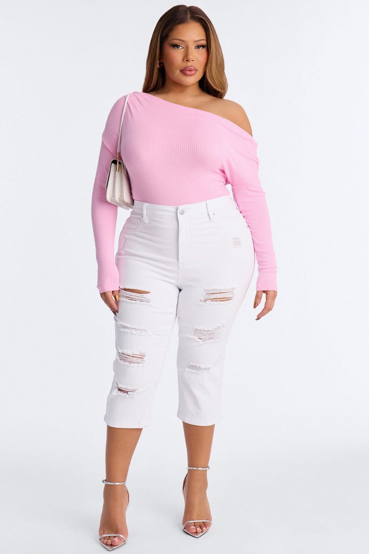 Salem Booty Lifting Ripped High Rise Stretch Capri Jeans - White image 5