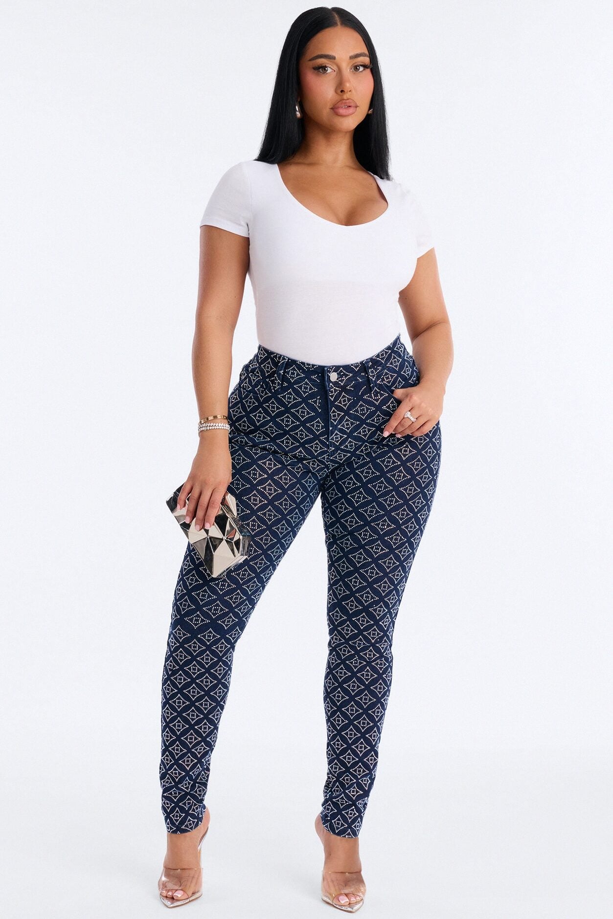 Radiant Energy Embellished Stretch Skinny Jeans - Dark Denim image 2
