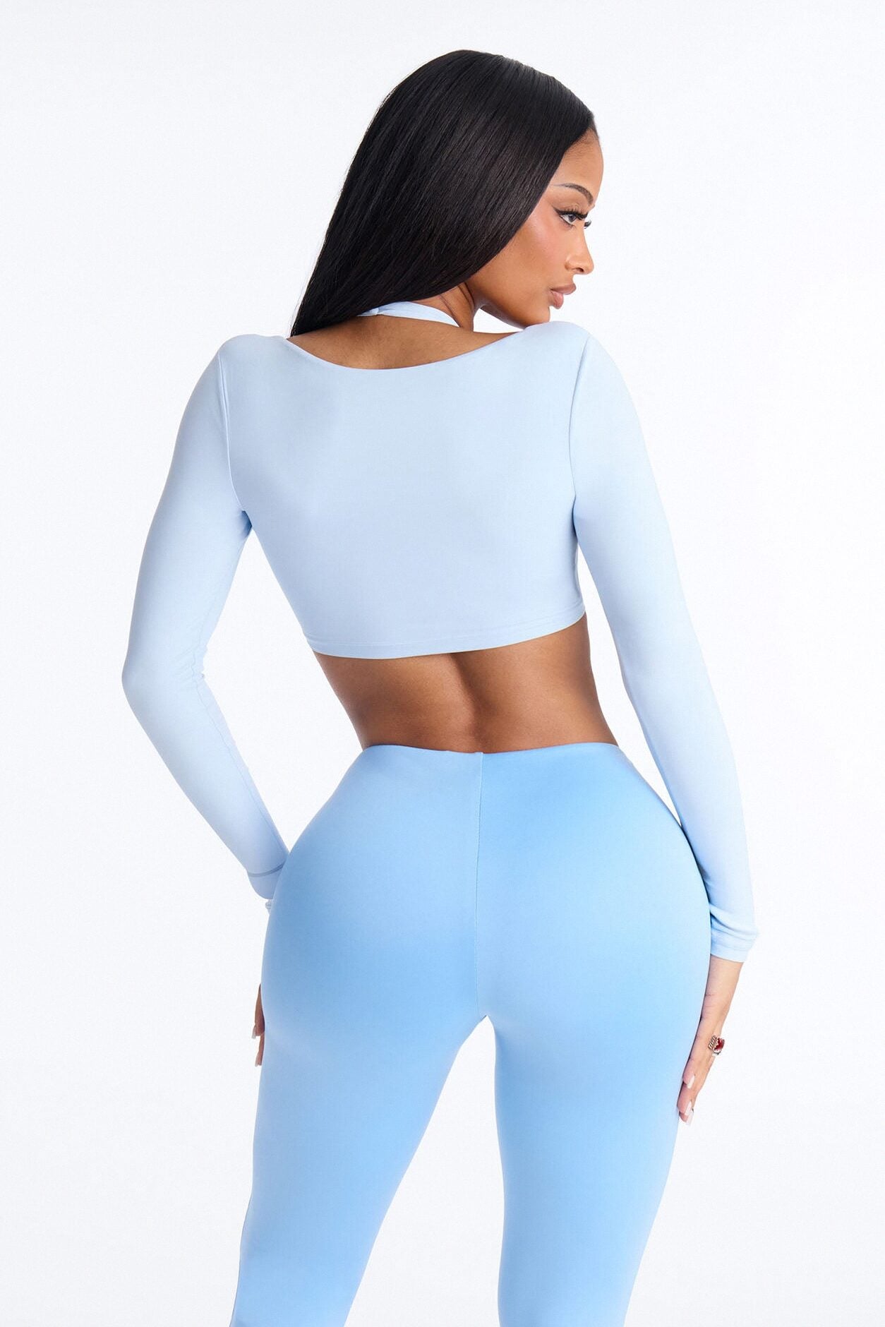 Second Skin Padded Long Sleeve Crop Top - Light Blue image 4