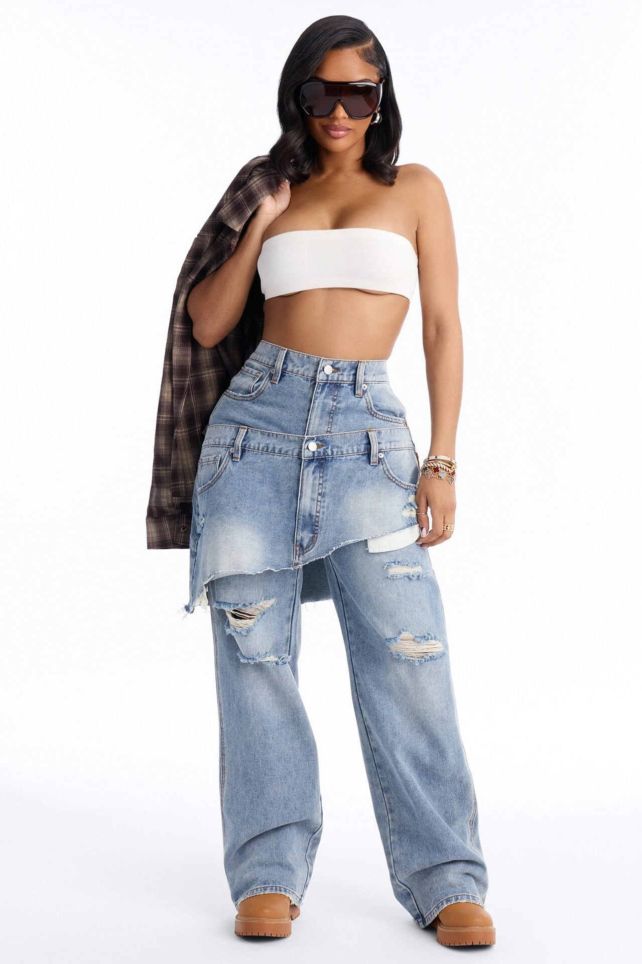 Strike It Up Skirt Overlay Ripped Jeans - Light Wash image 2